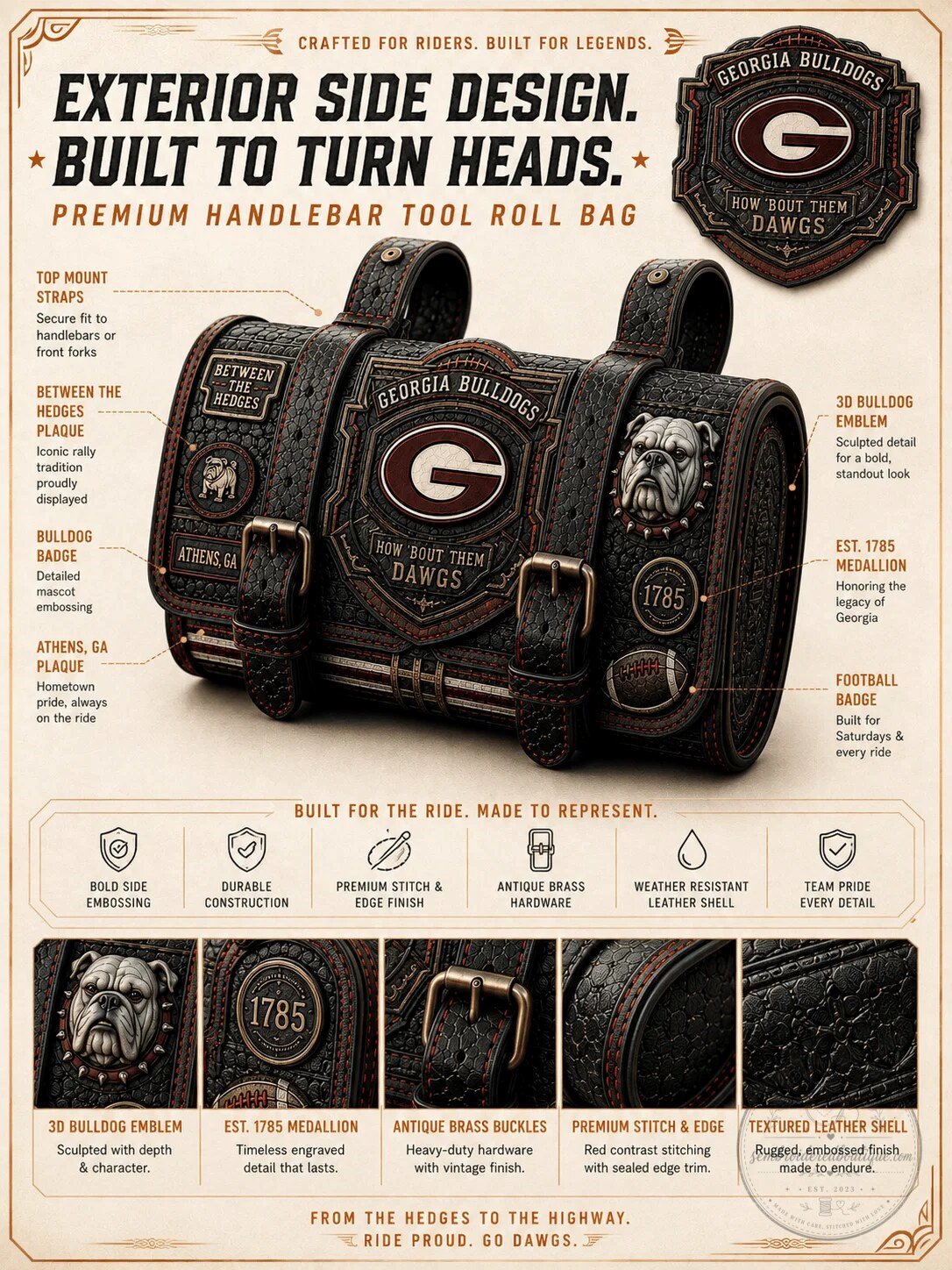 Georgia Bulldogs Vintage Motorcycle Handlebar Bag - How Bout Them Dawgs 9 Georgia Bulldogs Vintage Motorcycle Handlebar Bag - How Bout Them Dawgs