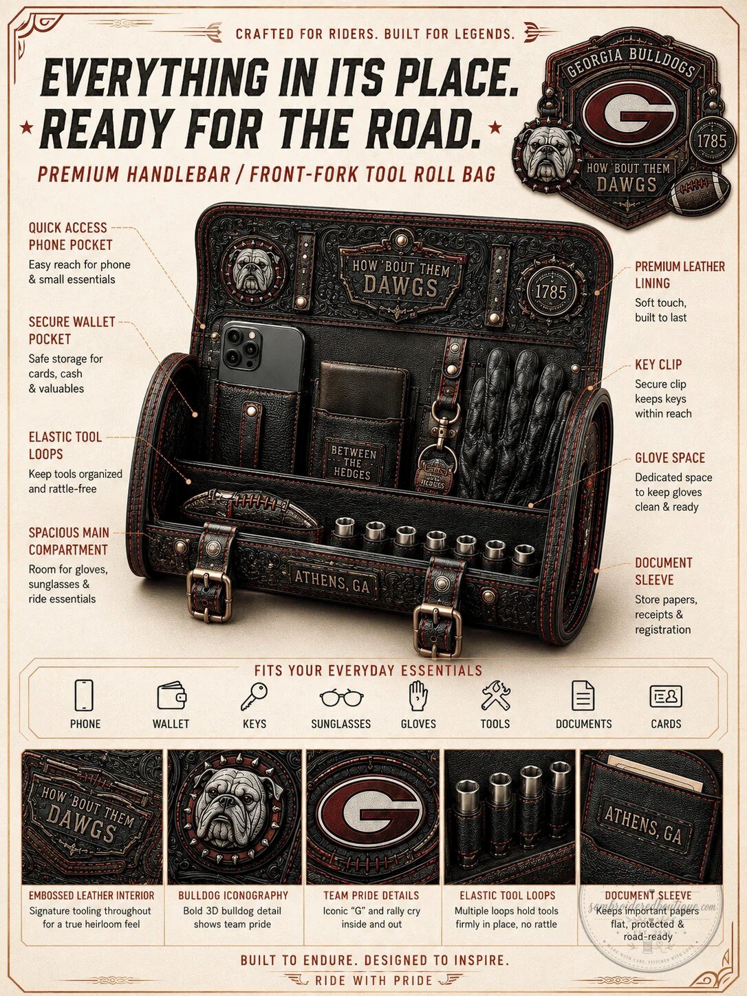 Georgia Bulldogs Vintage Motorcycle Handlebar Bag - How Bout Them Dawgs 11 Georgia Bulldogs Vintage Motorcycle Handlebar Bag - How Bout Them Dawgs