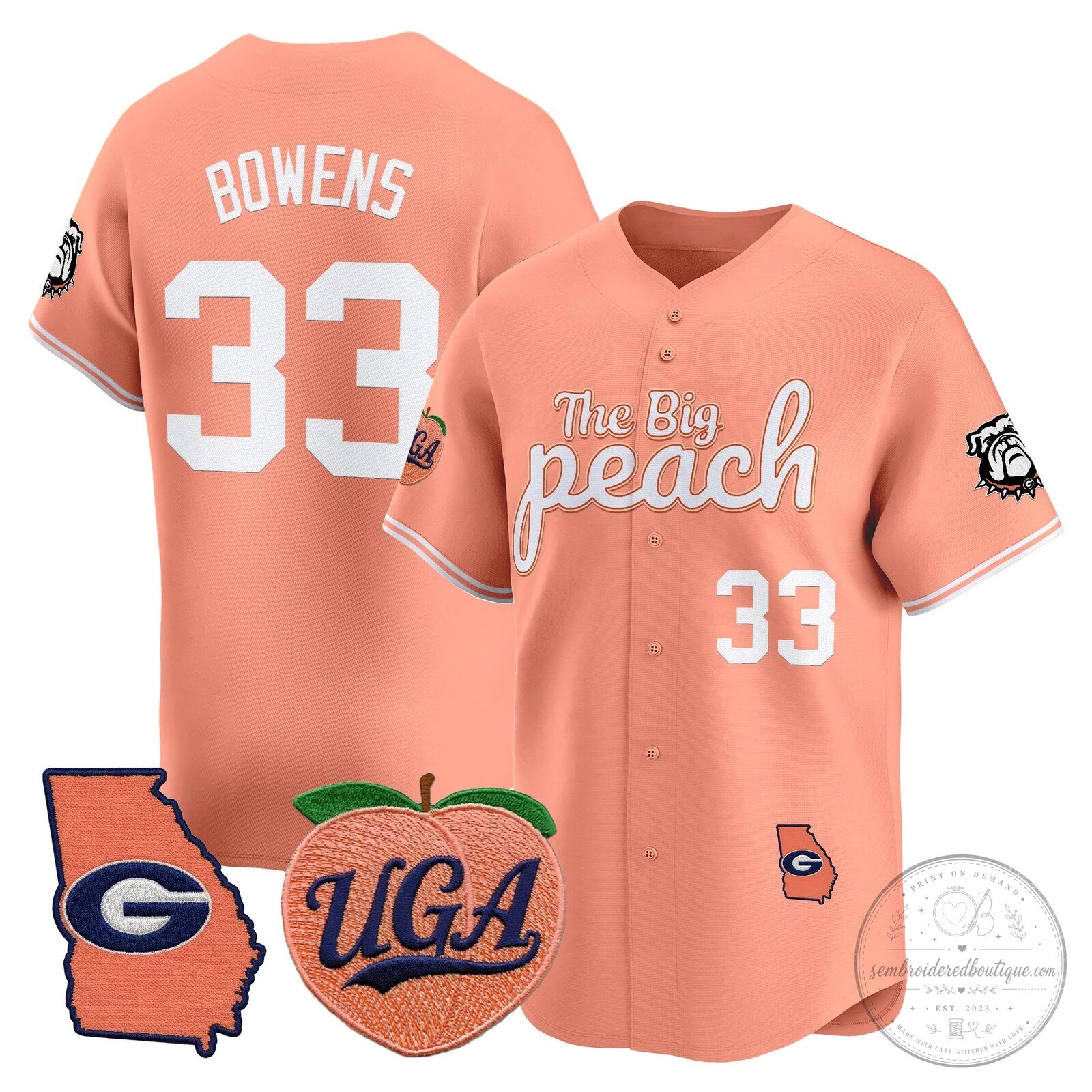 Georgia Bulldogs The Big Peach Stockton Number 14 Baseball Jersey 33 Georgia Bulldogs The Big Peach Stockton Number 14 Baseball Jersey