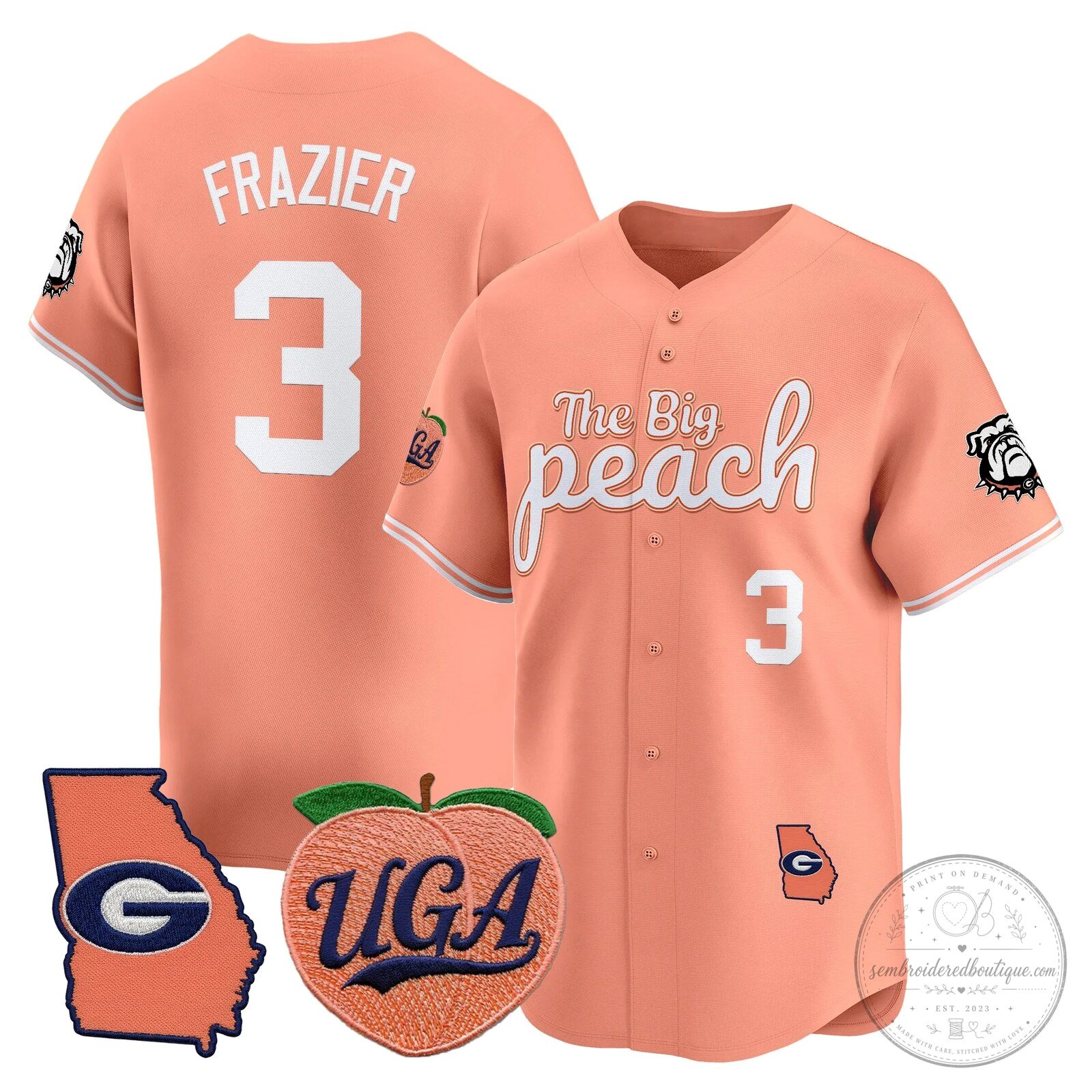 Georgia Bulldogs The Big Peach Stockton Number 14 Baseball Jersey 34 Georgia Bulldogs The Big Peach Stockton Number 14 Baseball Jersey