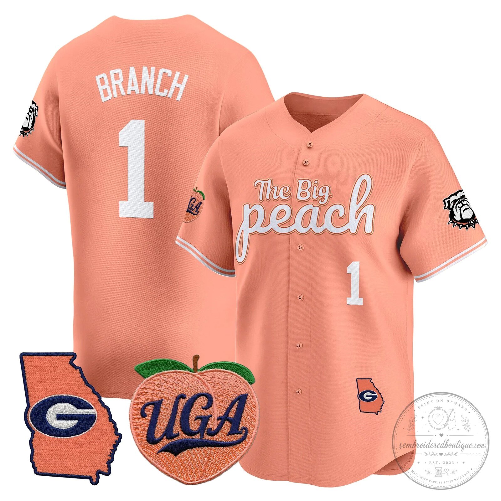 Georgia Bulldogs The Big Peach Stockton Number 14 Baseball Jersey 35 Georgia Bulldogs The Big Peach Stockton Number 14 Baseball Jersey