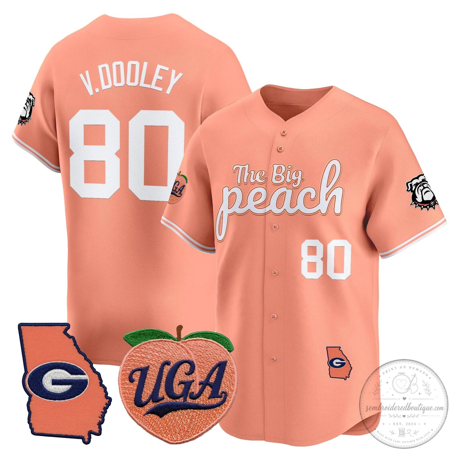 Georgia Bulldogs The Big Peach Stockton Number 14 Baseball Jersey 36 Georgia Bulldogs The Big Peach Stockton Number 14 Baseball Jersey