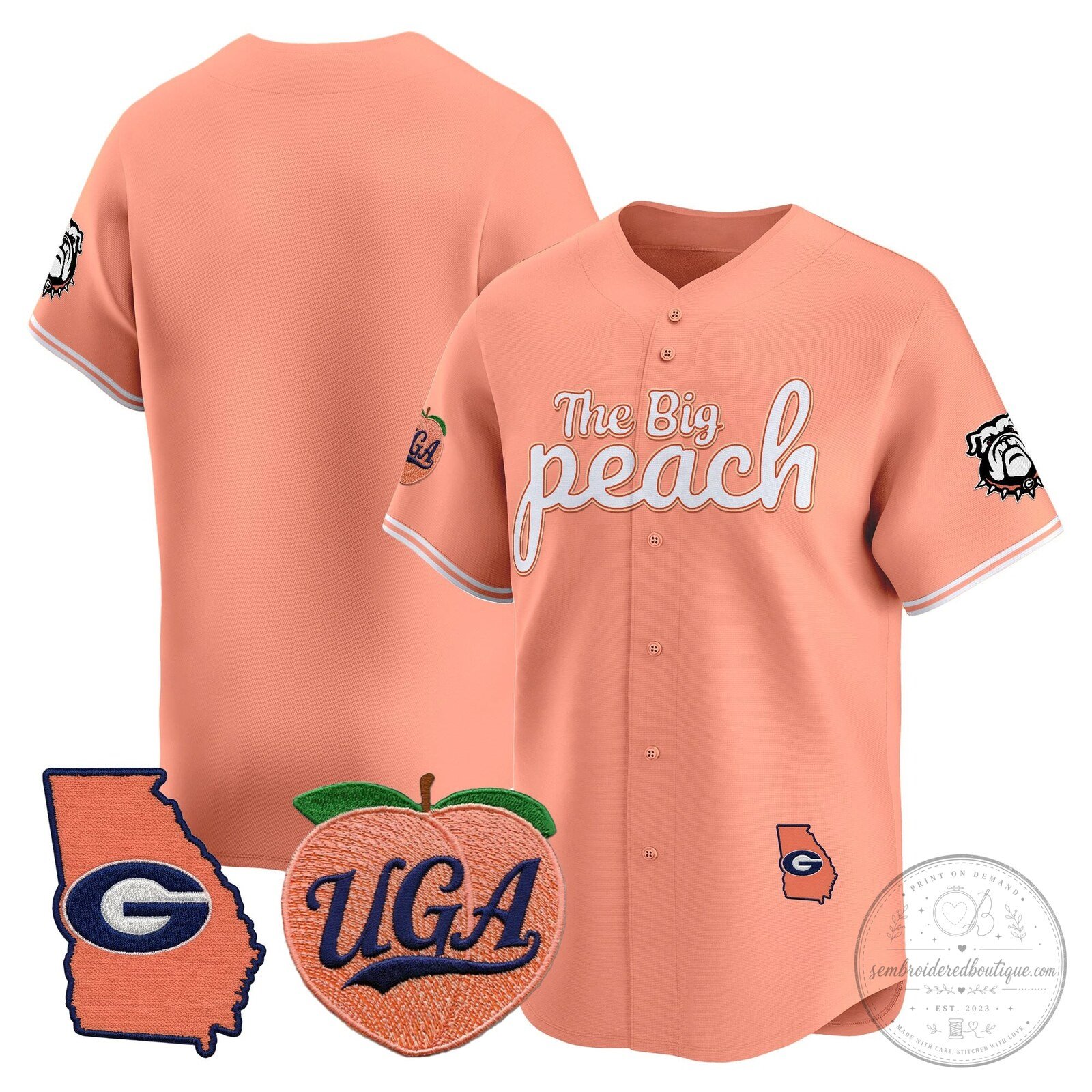 Georgia Bulldogs The Big Peach Stockton Number 14 Baseball Jersey 39 Georgia Bulldogs The Big Peach Stockton Number 14 Baseball Jersey