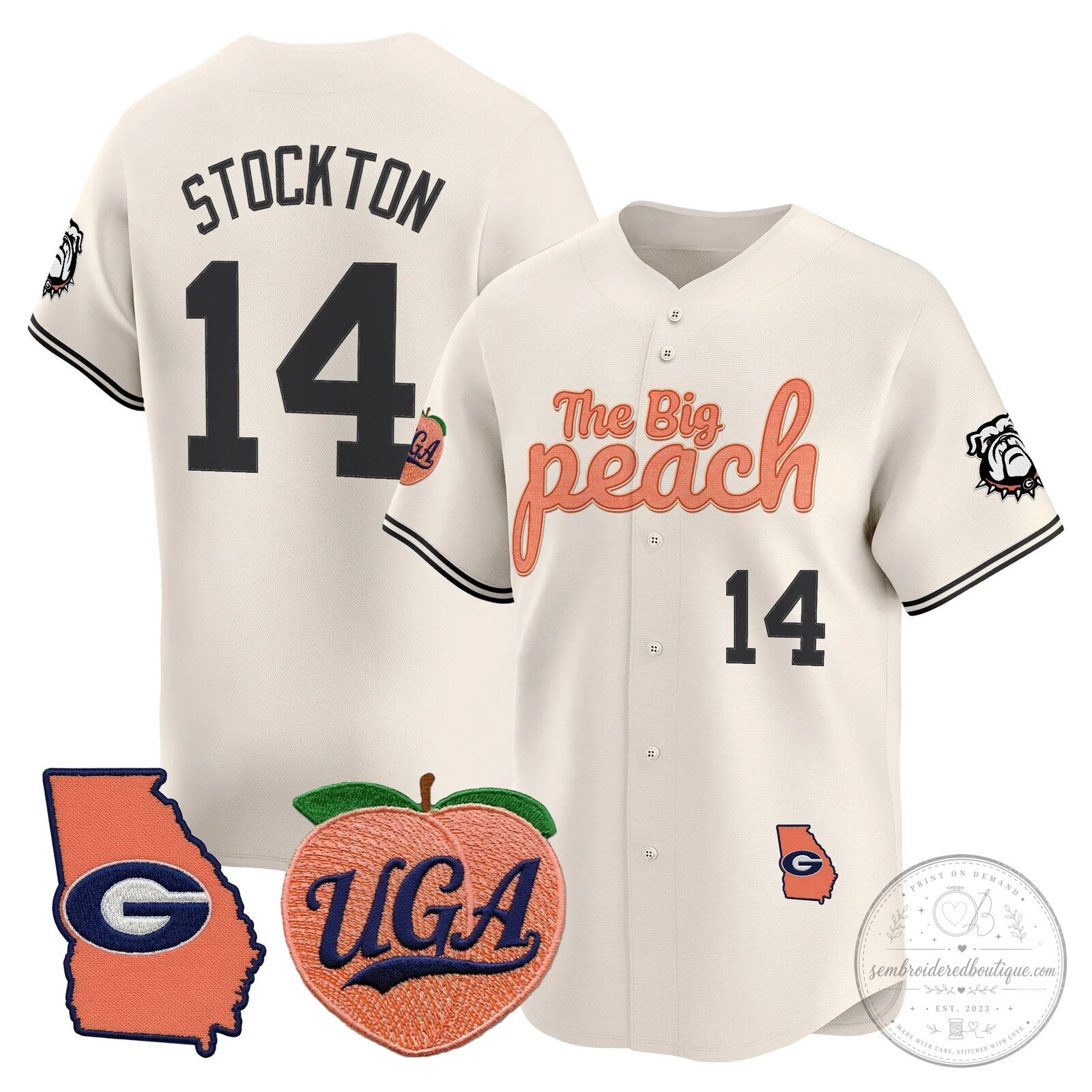 Georgia Bulldogs The Big Peach Stockton Number 14 Baseball Jersey 40 Georgia Bulldogs The Big Peach Stockton Number 14 Baseball Jersey