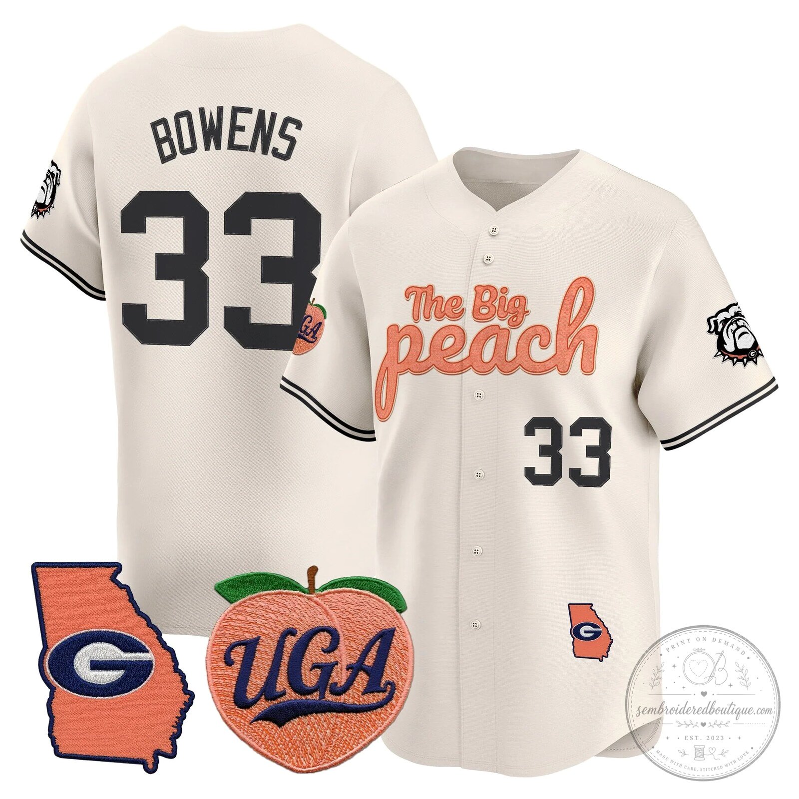 Georgia Bulldogs The Big Peach Stockton Number 14 Baseball Jersey 42 Georgia Bulldogs The Big Peach Stockton Number 14 Baseball Jersey