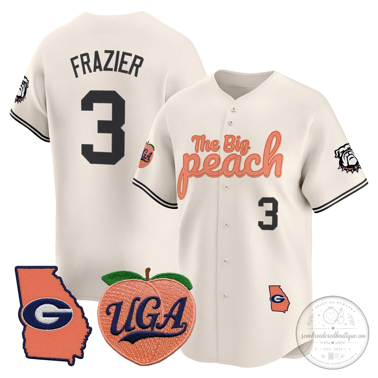 Georgia Bulldogs The Big Peach Stockton Number 14 Baseball Jersey 43 Georgia Bulldogs The Big Peach Stockton Number 14 Baseball Jersey