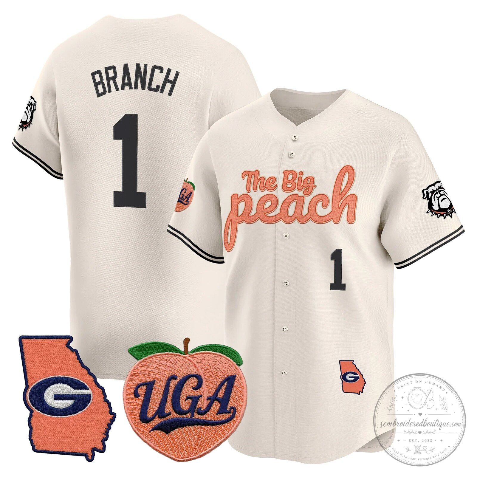 Georgia Bulldogs The Big Peach Stockton Number 14 Baseball Jersey 44 Georgia Bulldogs The Big Peach Stockton Number 14 Baseball Jersey