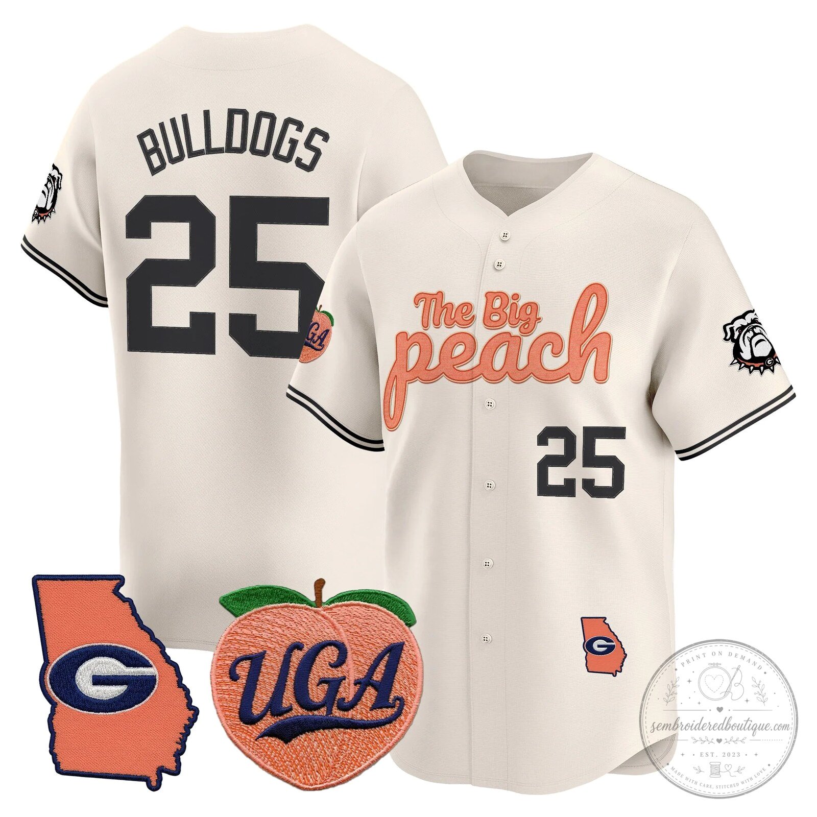 Georgia Bulldogs The Big Peach Stockton Number 14 Baseball Jersey 47 Georgia Bulldogs The Big Peach Stockton Number 14 Baseball Jersey