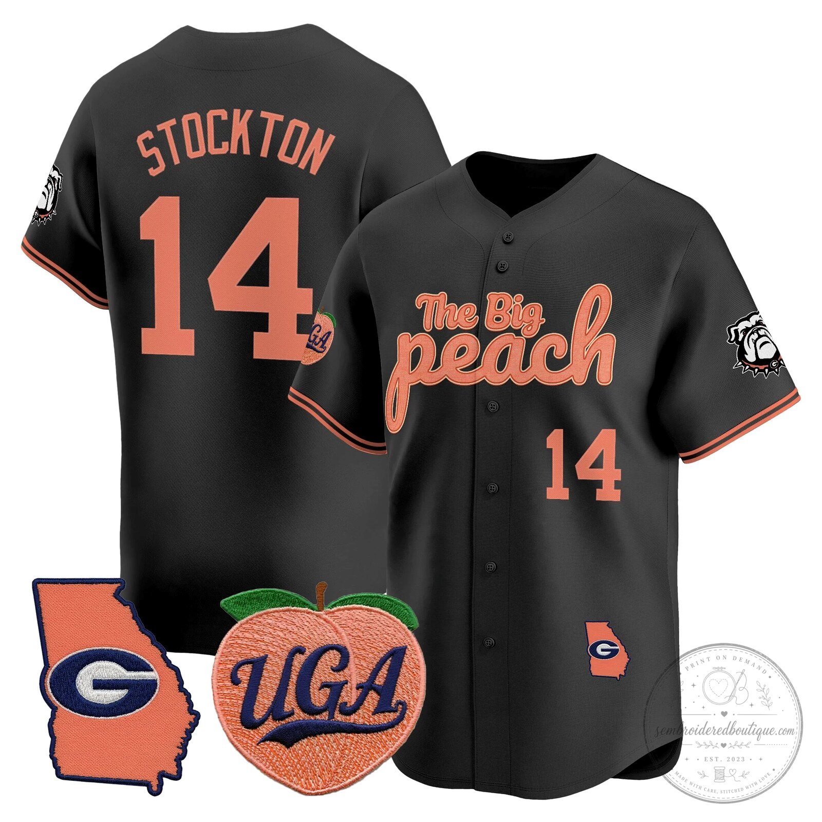 Georgia Bulldogs The Big Peach Stockton Number 14 Baseball Jersey 49 Georgia Bulldogs The Big Peach Stockton Number 14 Baseball Jersey