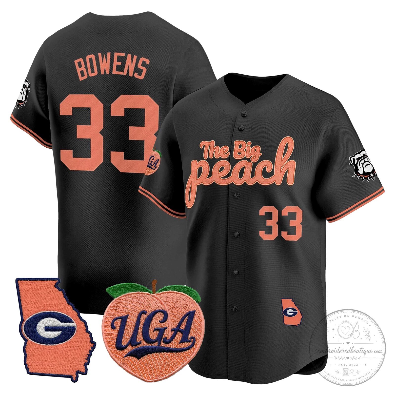 Georgia Bulldogs The Big Peach Stockton Number 14 Baseball Jersey 51 Georgia Bulldogs The Big Peach Stockton Number 14 Baseball Jersey