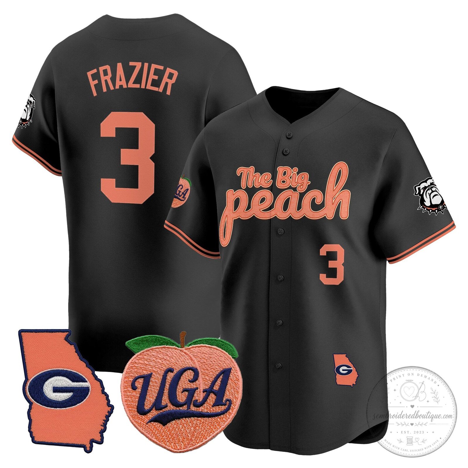 Georgia Bulldogs The Big Peach Stockton Number 14 Baseball Jersey 52 Georgia Bulldogs The Big Peach Stockton Number 14 Baseball Jersey