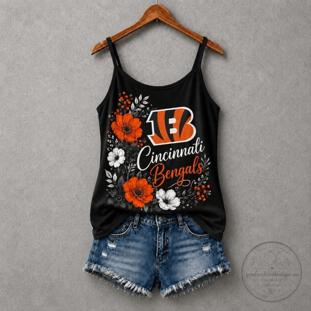Cincinnati Bengals Floral Spirit Women's Black Tank Top Cincinnati Bengals Floral Spirit Women's Black Tank Top