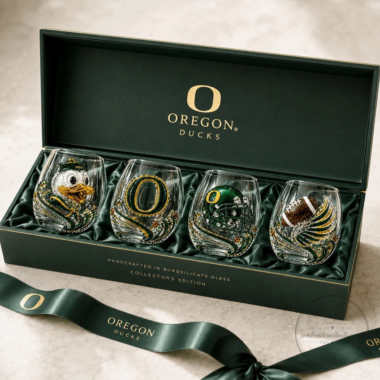 Oregon Ducks Football Team Stemless Wine Glasses Set 8 Oregon Ducks Football Team Stemless Wine Glasses Set