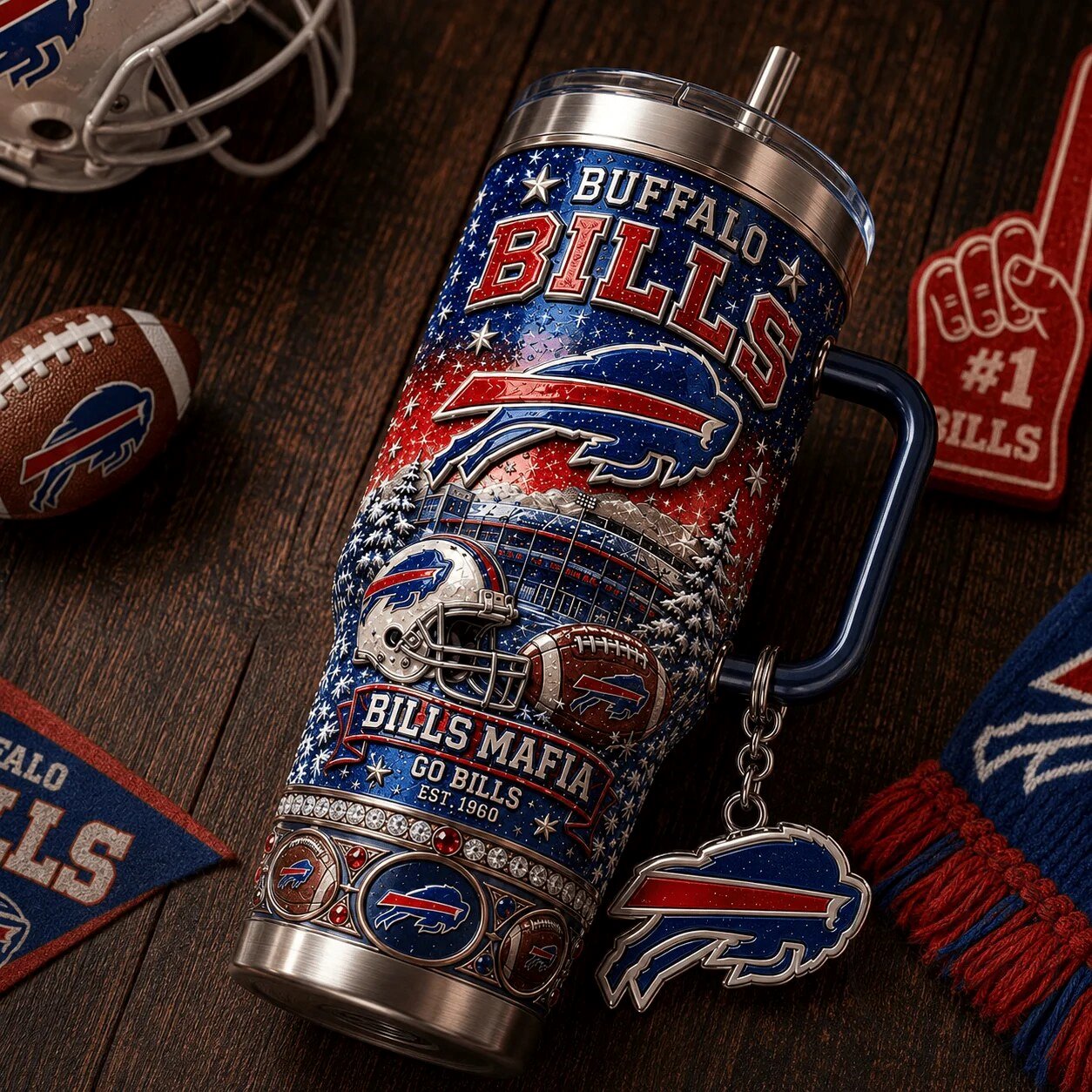 40oz Tumbler with Handle and Straw for Buffalo Bills Football Fans 11 40oz Tumbler with Handle and Straw for Buffalo Bills Football Fans