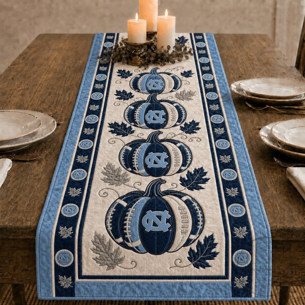 North Carolina Tar Heels Football Pumpkins Autumn Table Runner North Carolina Tar Heels Football Pumpkins Autumn Table Runner
