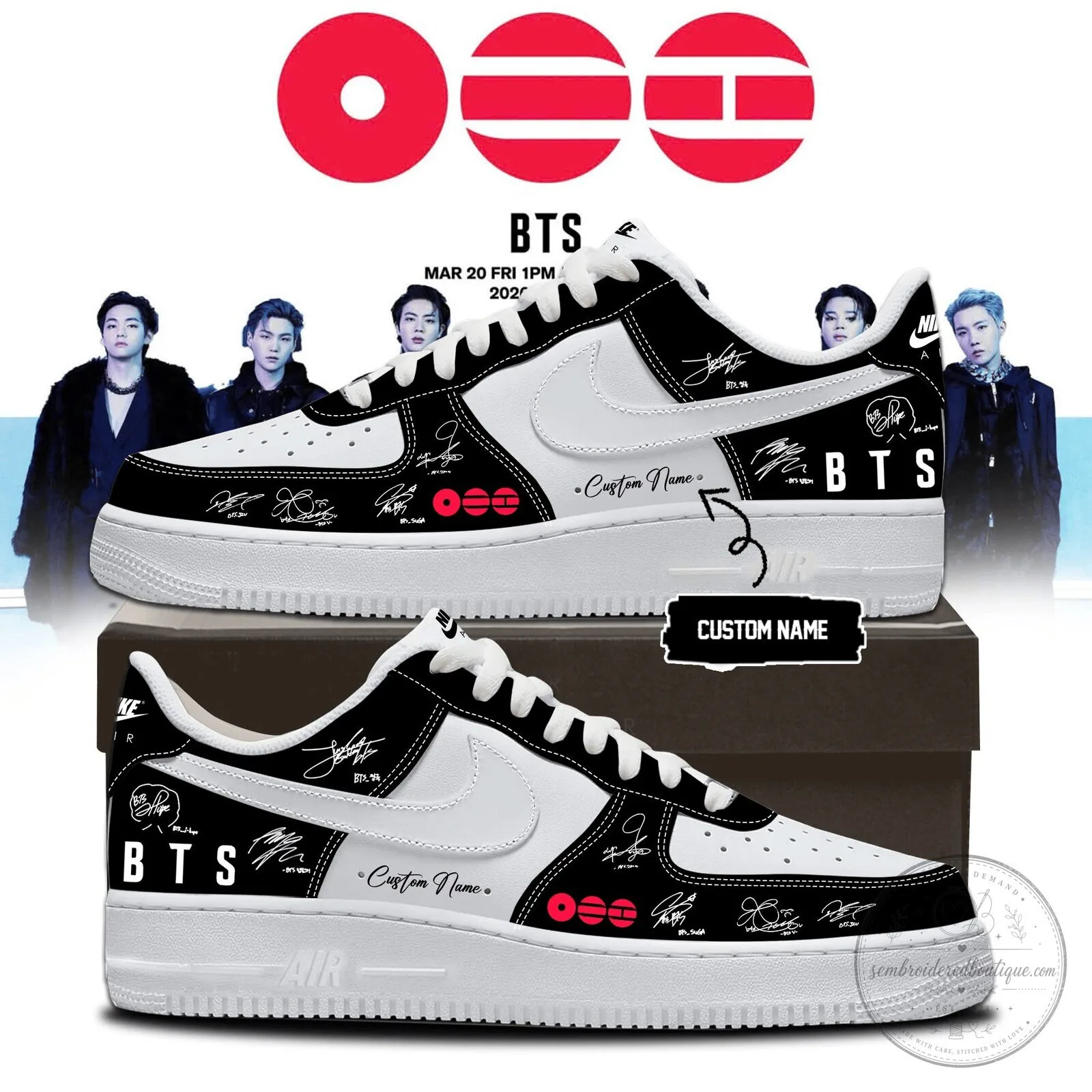 BTS K-Pop Music Band Signatures Custom Name Black and White Sneakers