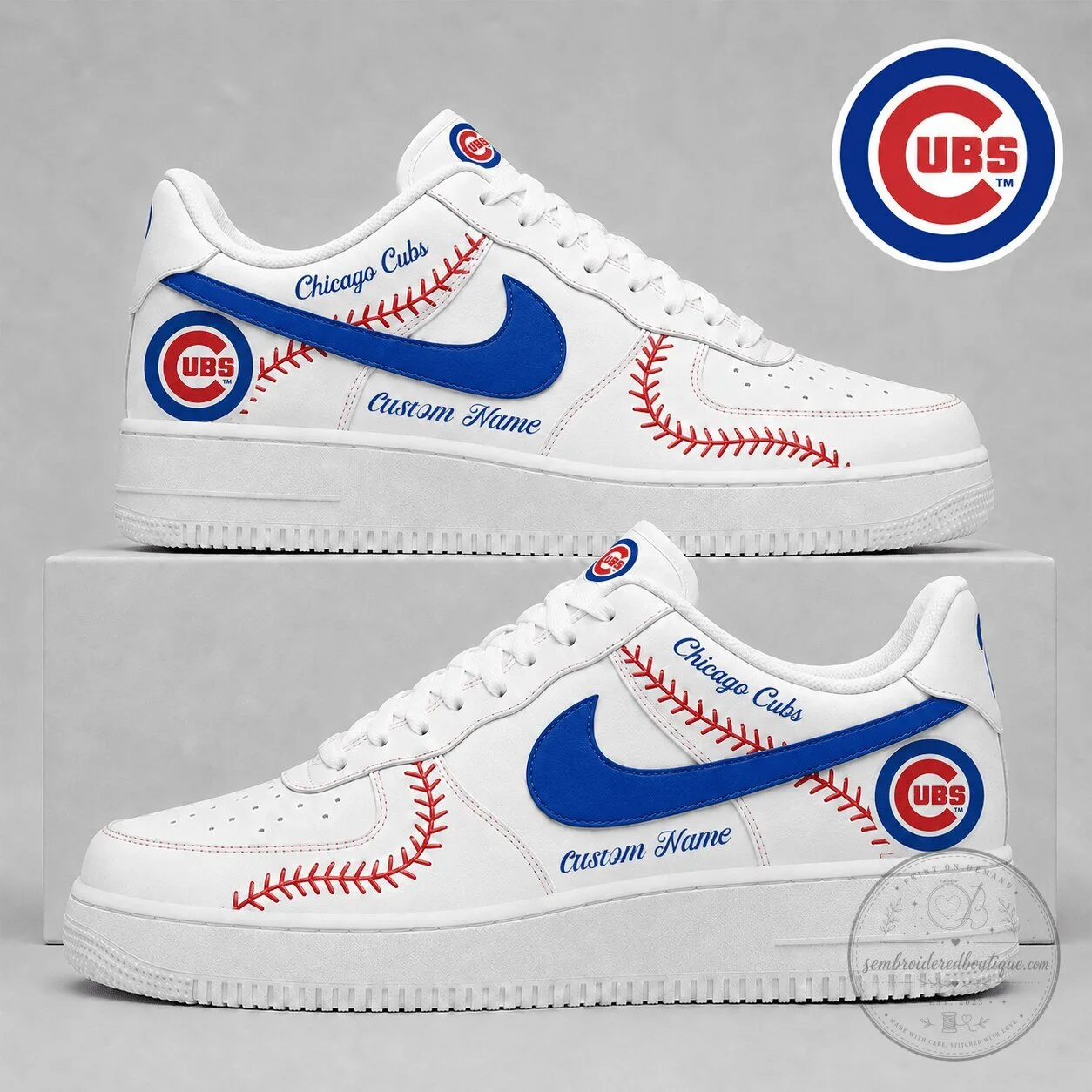 Chicago Cubs Baseball Stitch Custom Name White Sneakers Shoes