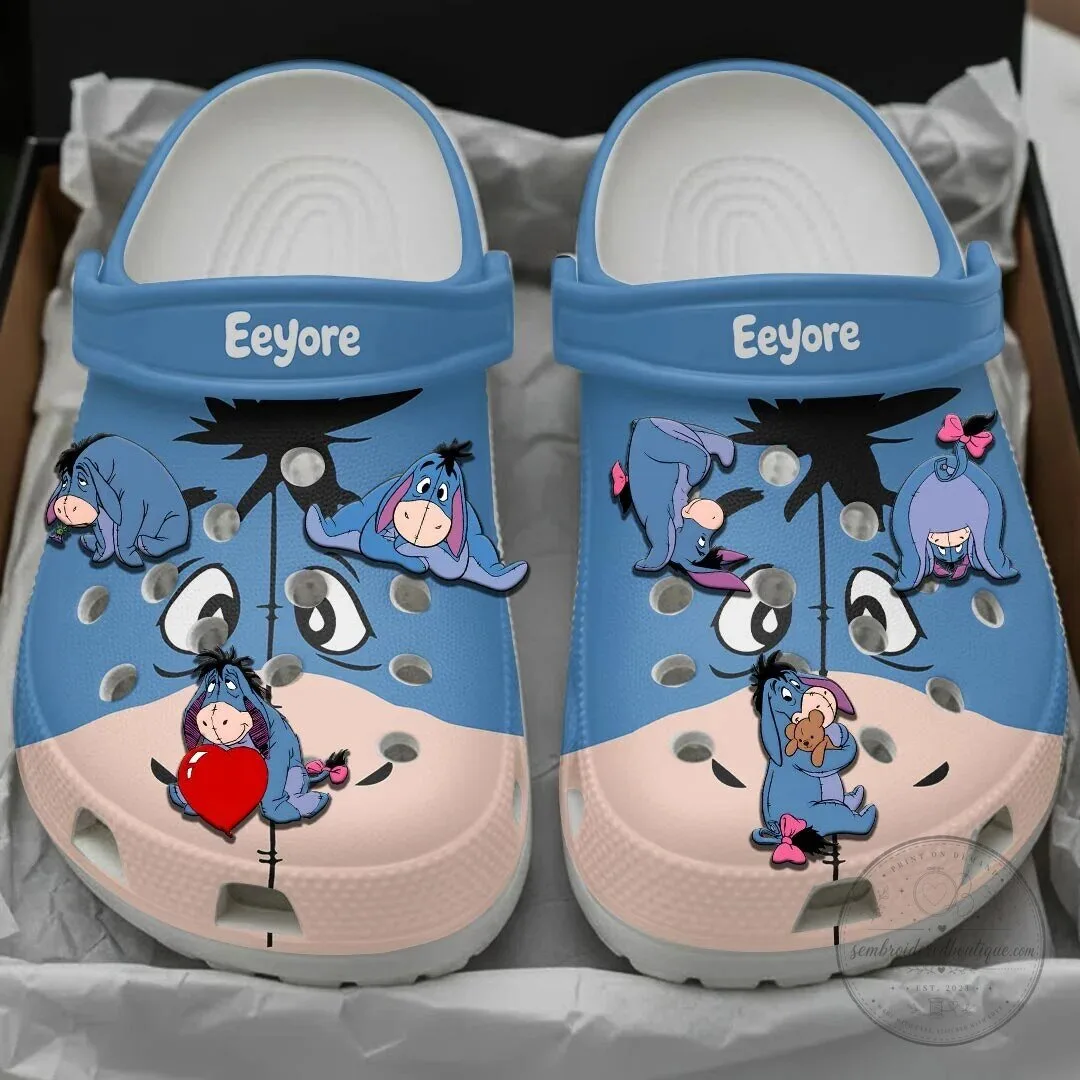 Winnie the Pooh Eeyore Character Blue and Pink Cartoon Clogs