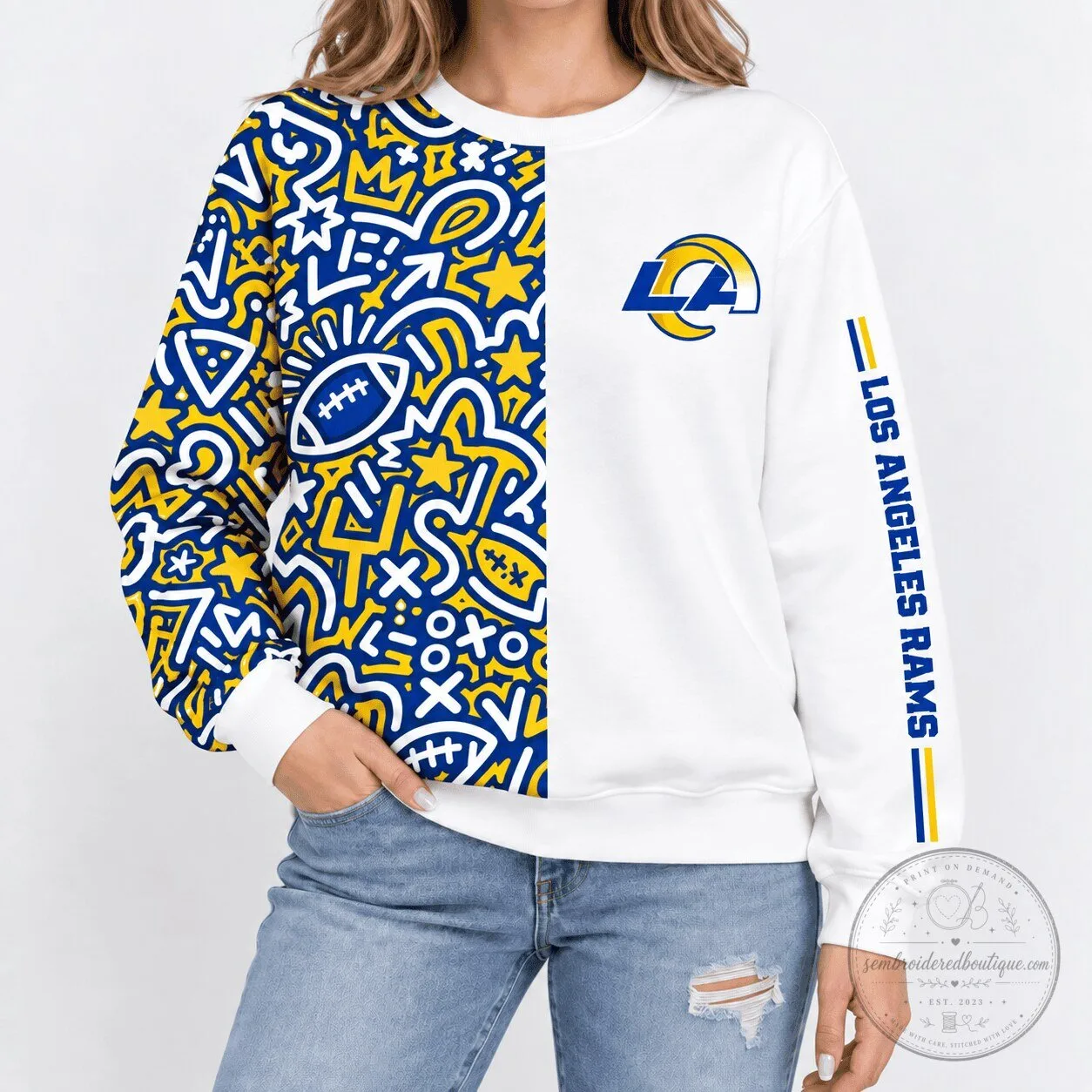 Los Angeles Rams National Football League Pop Art Doodle Crewneck Sweatshirt 2 Los Angeles Rams National Football League Pop Art Doodle Crewneck Sweatshirt