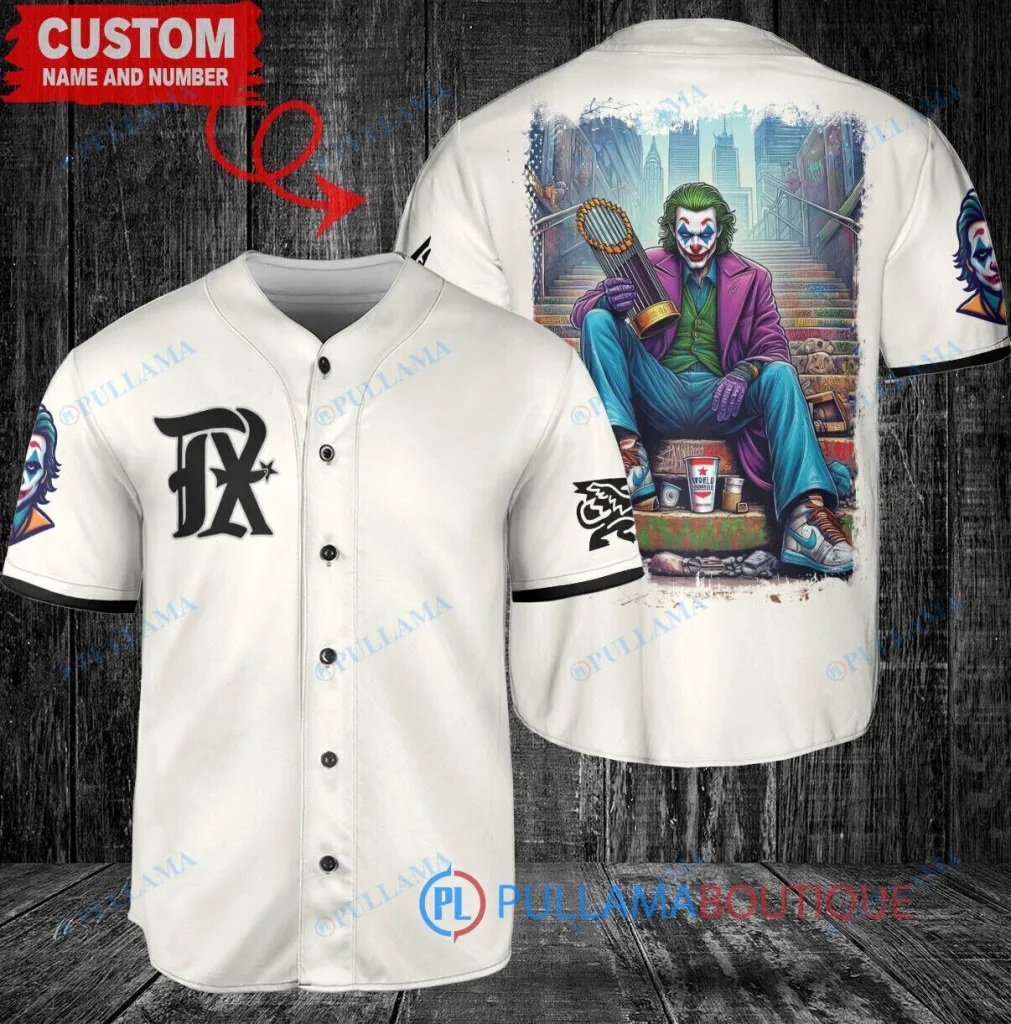Texas Rangers Baseball Joker Folie a Deux DC Comics World Series Trophy Baseball Jersey 1 Texas Rangers Baseball Joker Folie a Deux DC Comics World Series Trophy Baseball Jersey