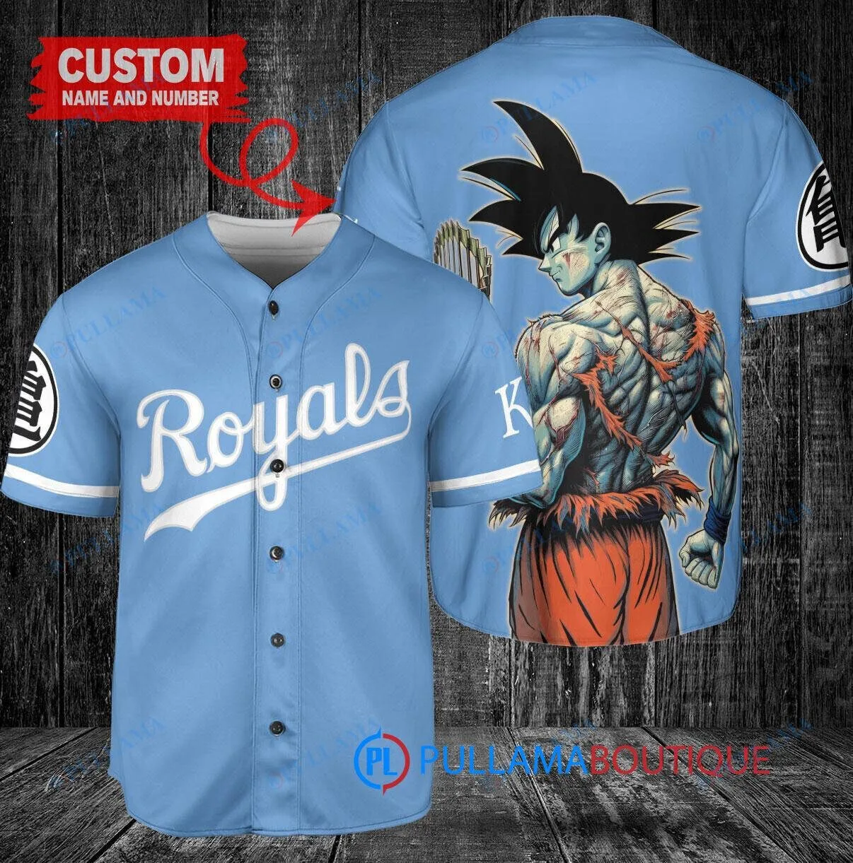 Kansas City Royals Baseball Son Goku Super Saiyan Dragon Ball Z World Series Trophy Baseball Jersey 2 Kansas City Royals Baseball Son Goku Super Saiyan Dragon Ball Z World Series Trophy Baseball Jersey