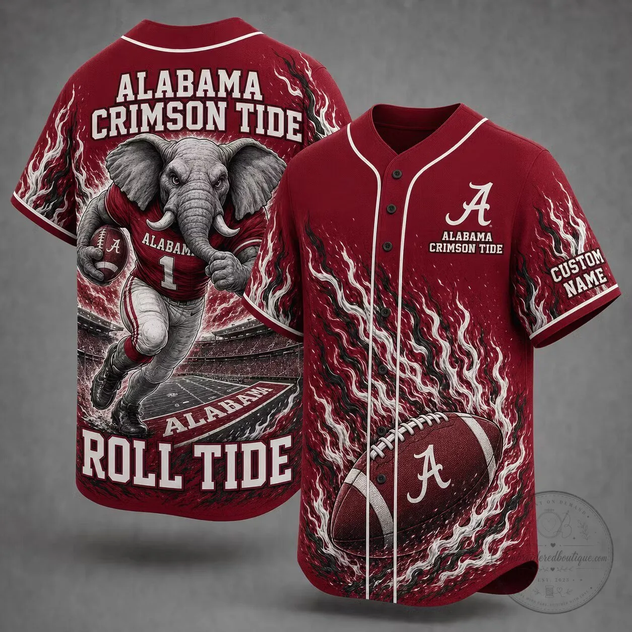 Alabama Crimson Tide Elephant Mascot Baseball Jersey 5 Alabama Crimson Tide Elephant Mascot Baseball Jersey
