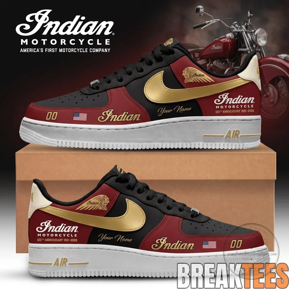 Indian Motorcycle 125th Anniversary Custom Black and Gold Athletic Shoes