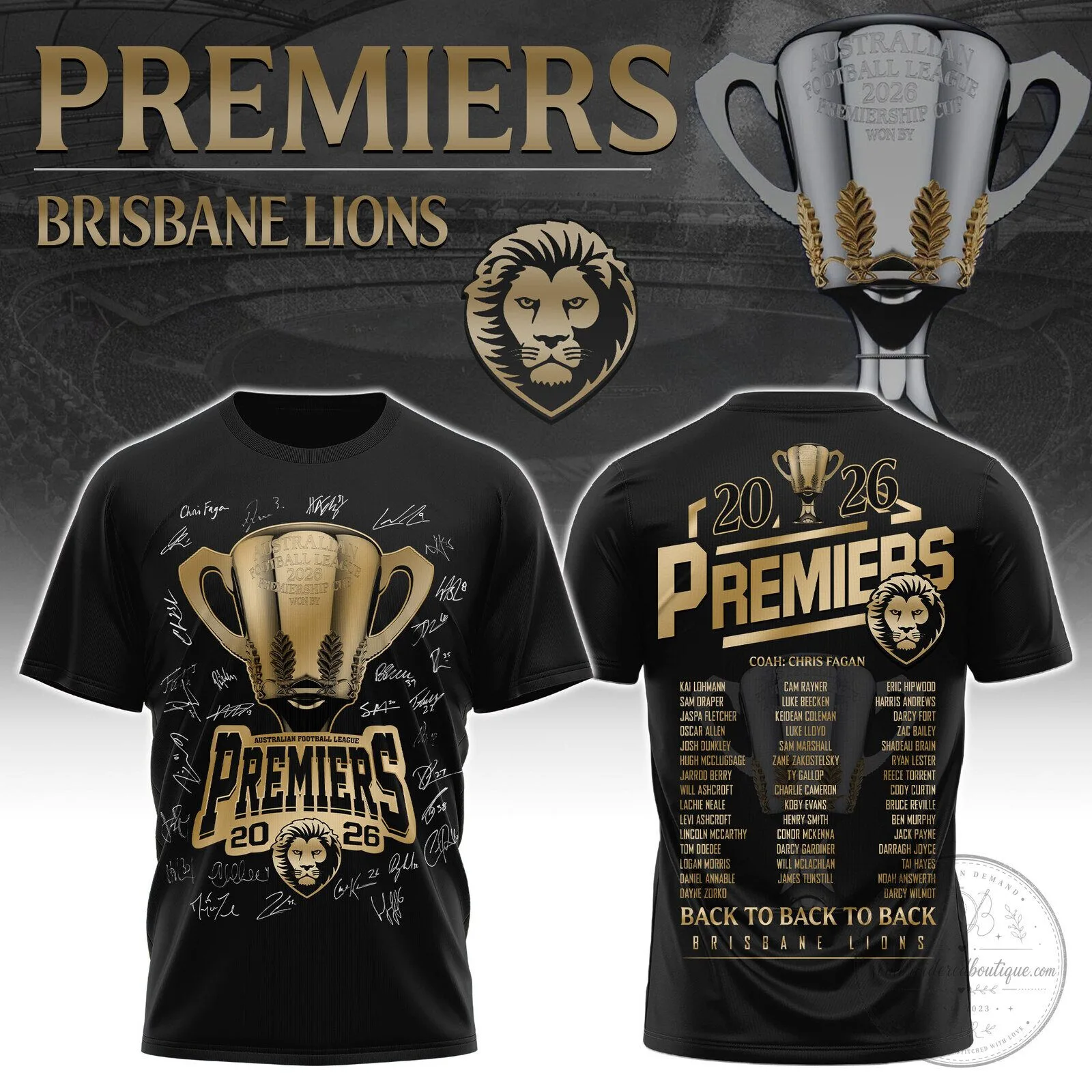 Brisbane Lions 2026 Australian Football League Premiership Cup Black T-Shirt