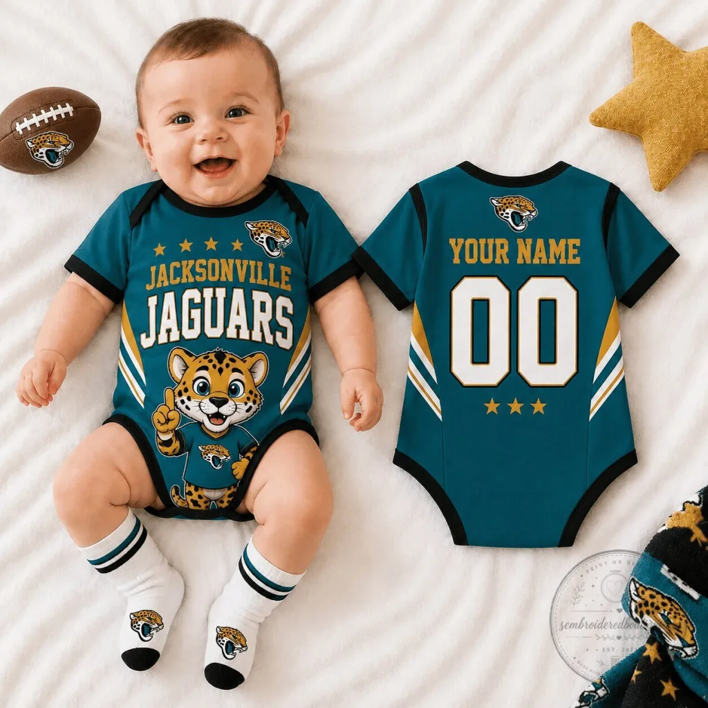 Jacksonville Jaguars Baby Romper Custom Name And Number 43 Jacksonville Jaguars Baby Romper Custom Name And Number