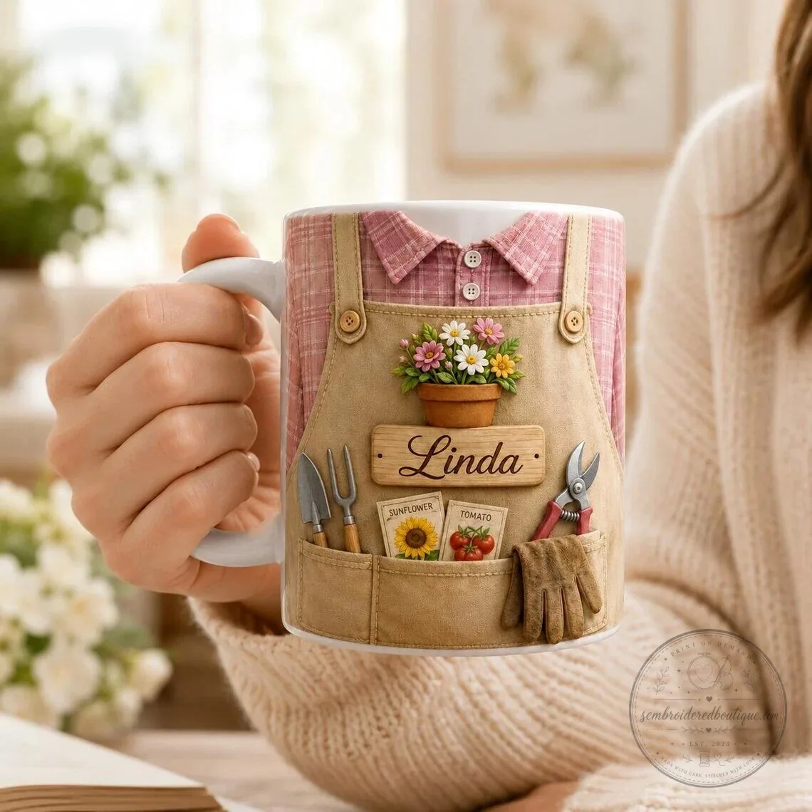 Personalized Gardener's Apron Design Coffee Mug, Custom Name Gardening Lover Gift 8 Personalized Gardener