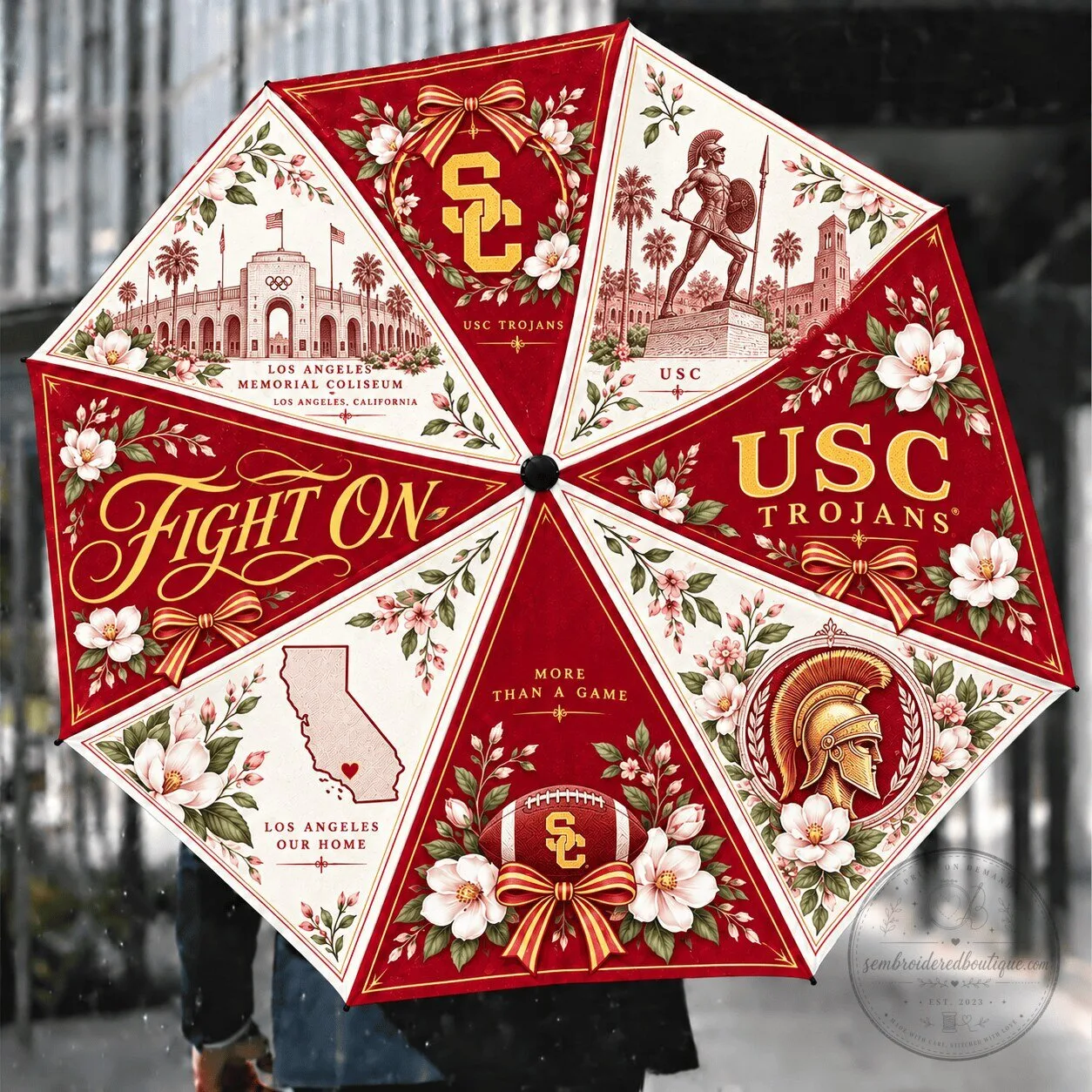 University of Southern California Trojans Floral Compact Folding Umbrella