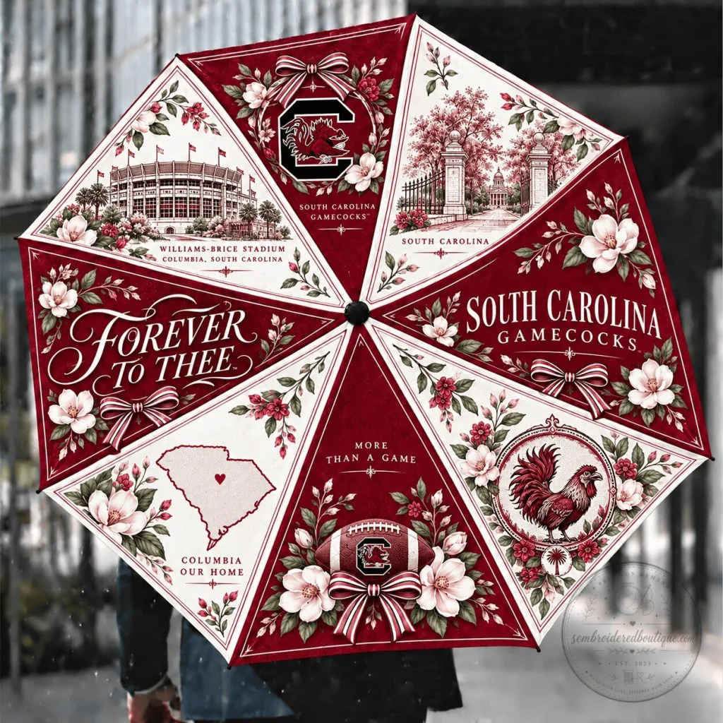 South Carolina Gamecocks Floral Pattern Compact Folding Umbrella South Carolina Gamecocks Floral Pattern Compact Folding Umbrella