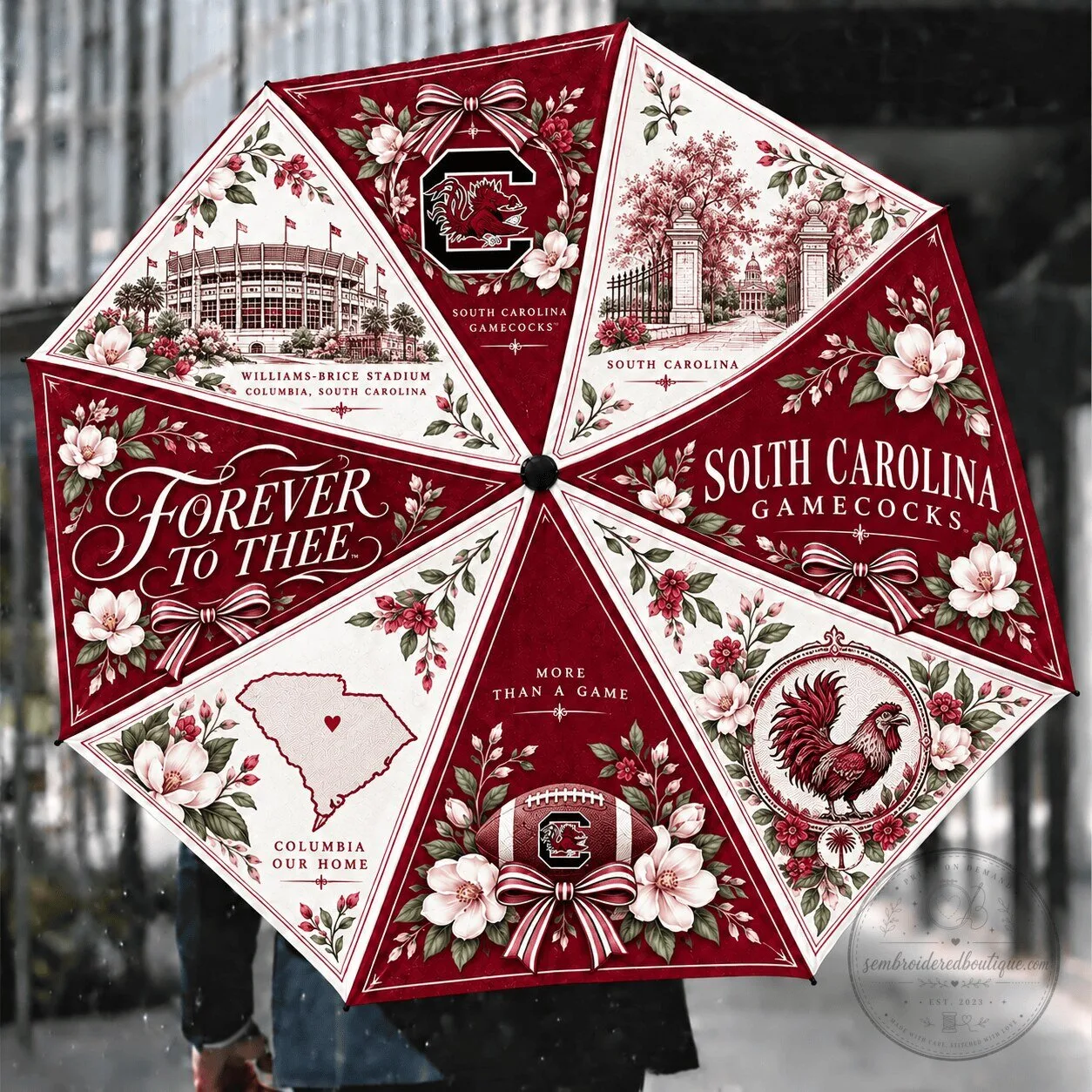 South Carolina Gamecocks Floral Pattern Compact Folding Umbrella