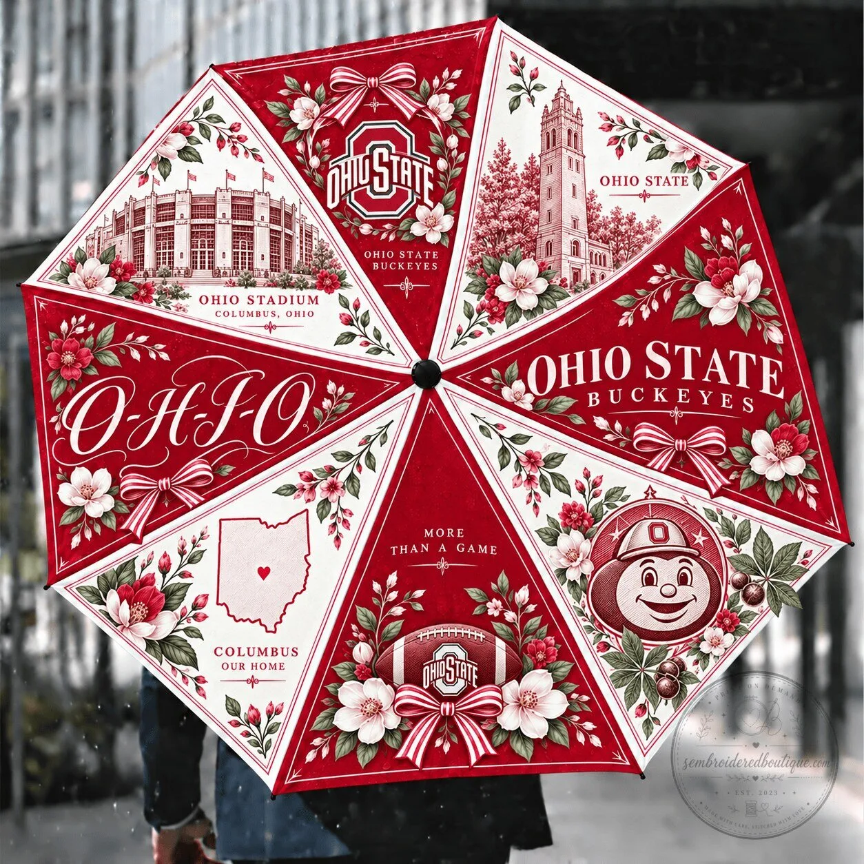 Ohio State Buckeyes Floral Pattern Compact Folding Umbrella