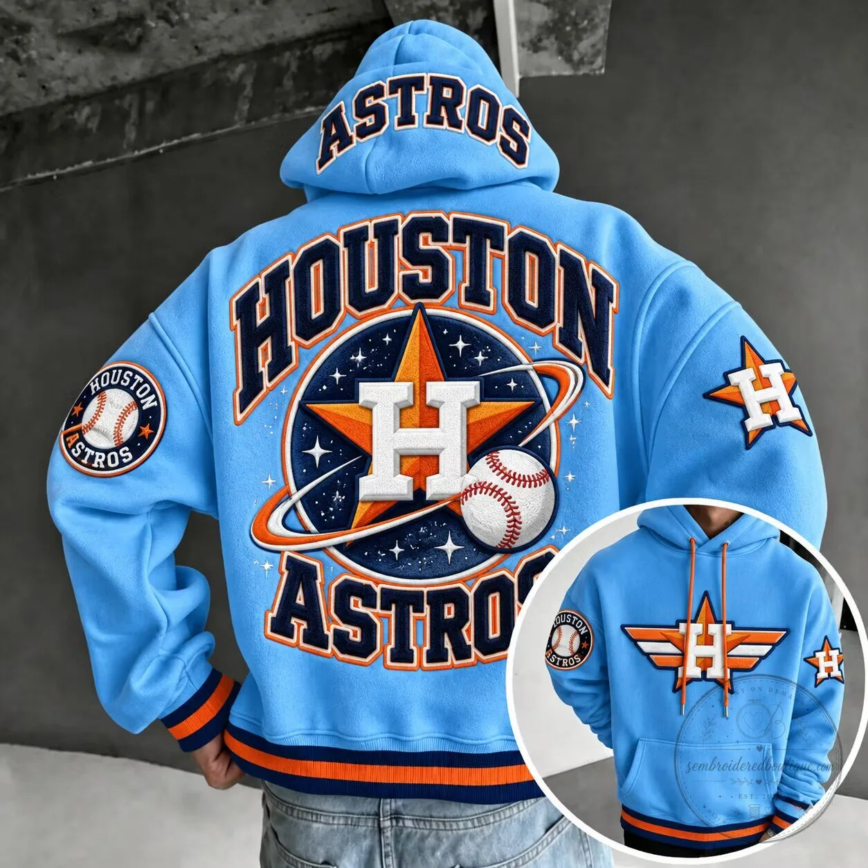 Houston Astros Baseball Team Logo Light Blue Oversized Hoodie