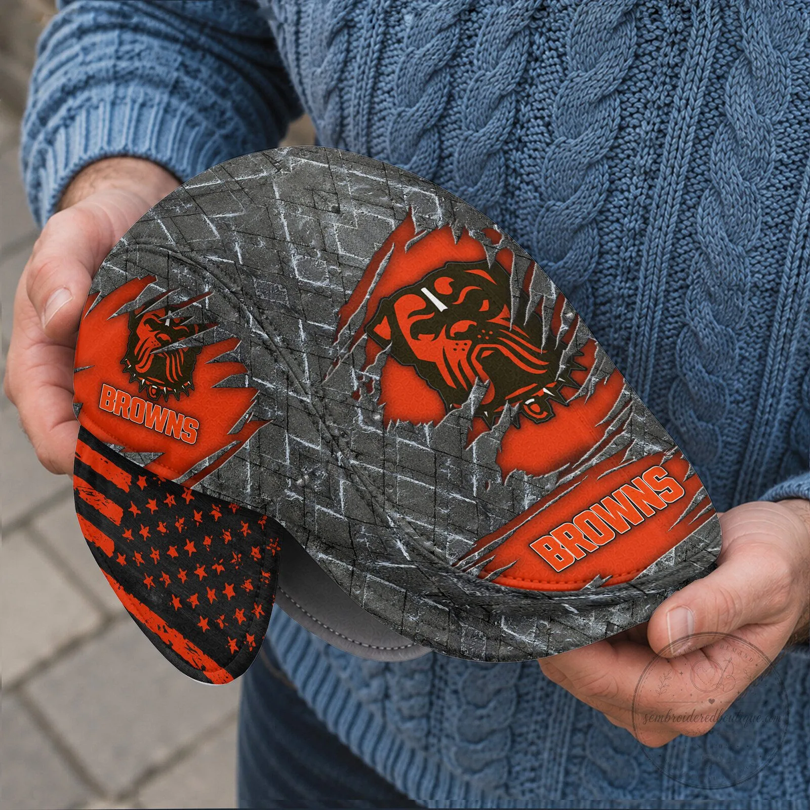 Cleveland Browns NFL Flat Cap with Foldable Ear Flaps and American Flag Design 10 Cleveland Browns NFL Flat Cap with Foldable Ear Flaps and American Flag Design