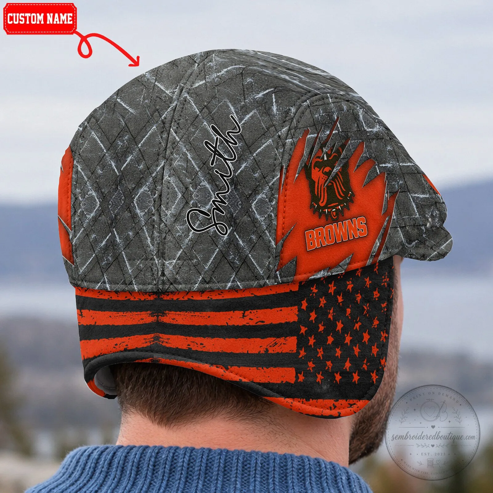 Cleveland Browns NFL Flat Cap with Foldable Ear Flaps and American Flag Design 12 Cleveland Browns NFL Flat Cap with Foldable Ear Flaps and American Flag Design