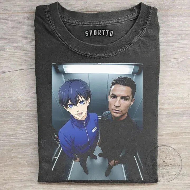 Cristiano Ronaldo and Isagi Yoichi Anime Collaboration Graphic T-Shirt 1 Cristiano Ronaldo and Isagi Yoichi Anime Collaboration Graphic T-Shirt