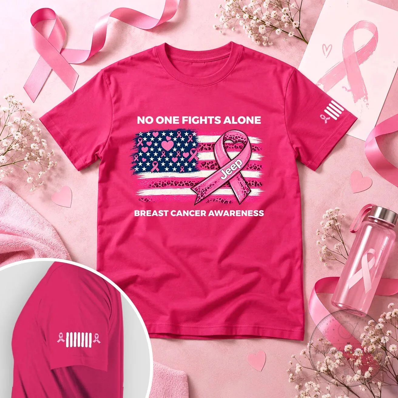 Breast Cancer Awareness Jeep No One Fights Alone Pink T-Shirt 18 Breast Cancer Awareness Jeep No One Fights Alone Pink T-Shirt