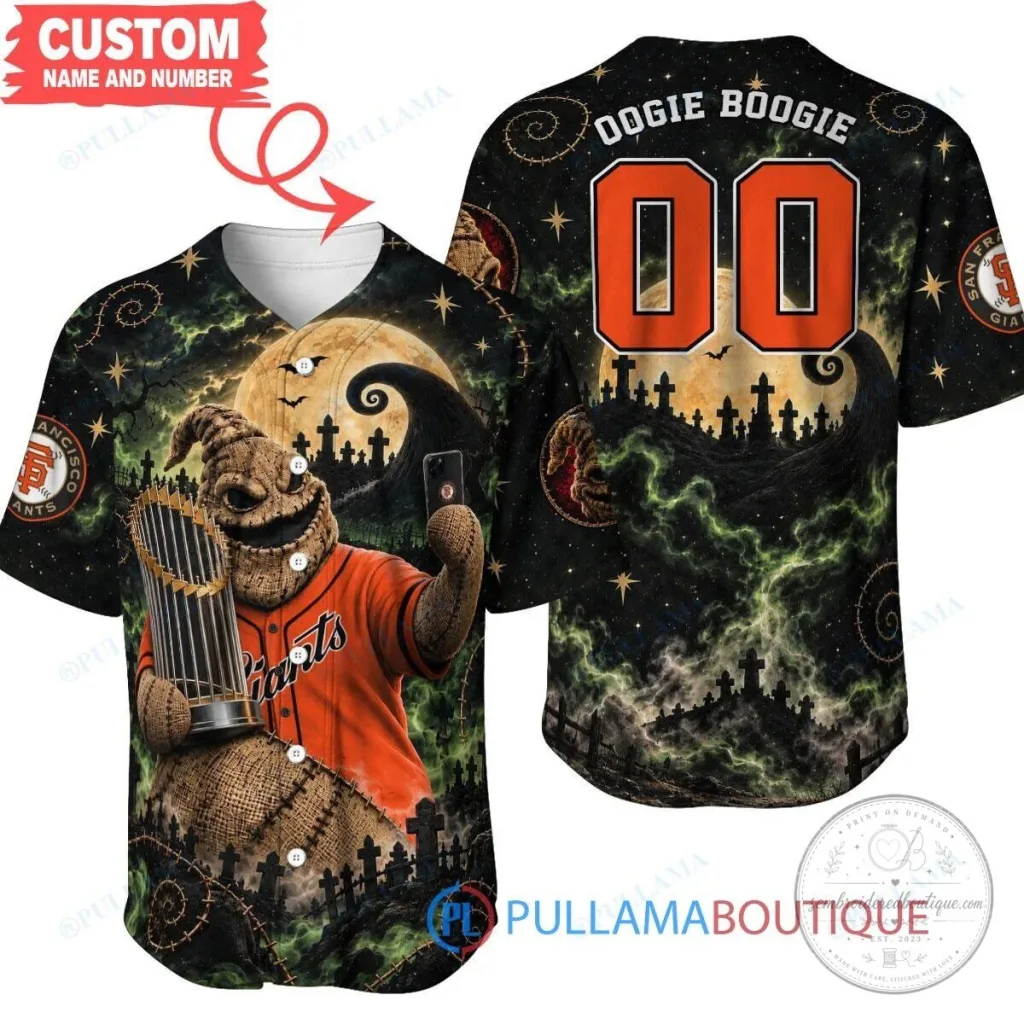 San Francisco Giants Oogie Boogie World Series Baseball Jersey San Francisco Giants Oogie Boogie World Series Baseball Jersey