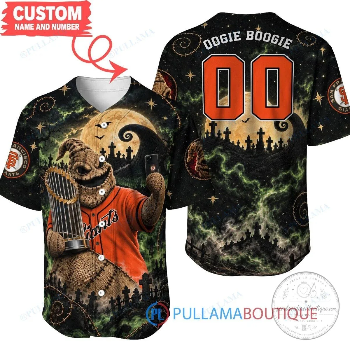 San Francisco Giants Oogie Boogie World Series Baseball Jersey 5 San Francisco Giants Oogie Boogie World Series Baseball Jersey