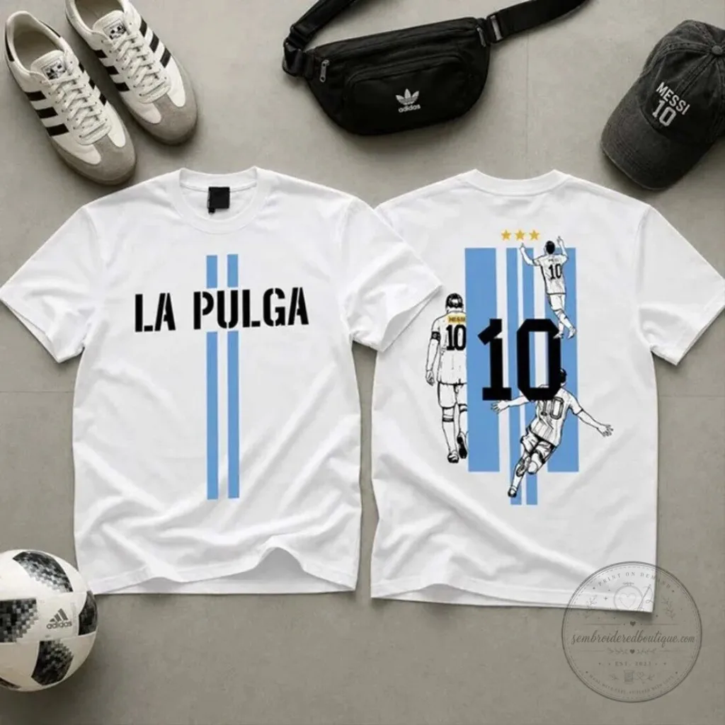 Lionel Messi La Pulga Argentina Soccer World Cup 2026 White T-Shirt 34 Lionel Messi La Pulga Argentina Soccer World Cup 2026 White T-Shirt