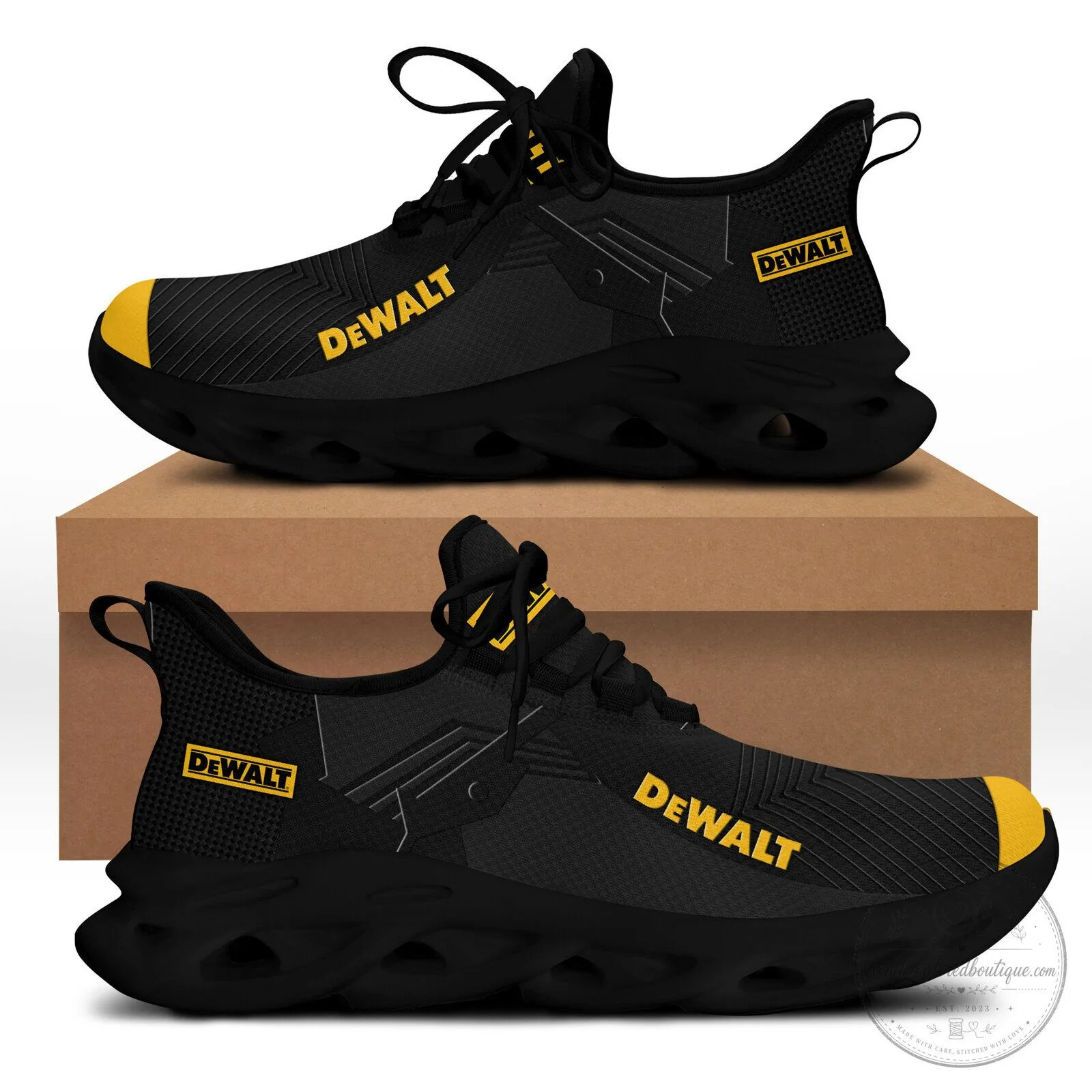 Dewalt Black and Yellow Logo Pattern Athletic Running Shoes