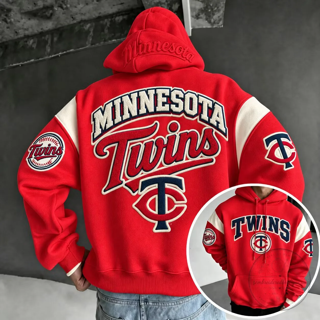 Minnesota Twins Baseball Team Red Varsity Style Hoodie 2 Minnesota Twins Baseball Team Red Varsity Style Hoodie