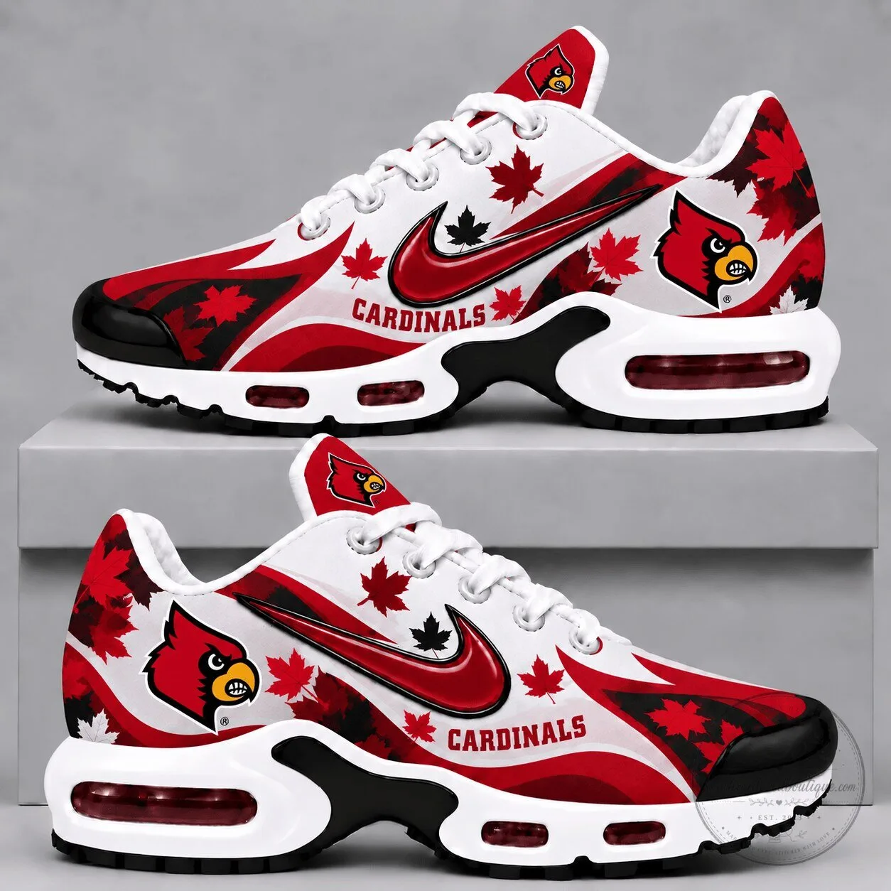 Louisville Cardinals Autumn Leaves Pattern Athletic Shoes
