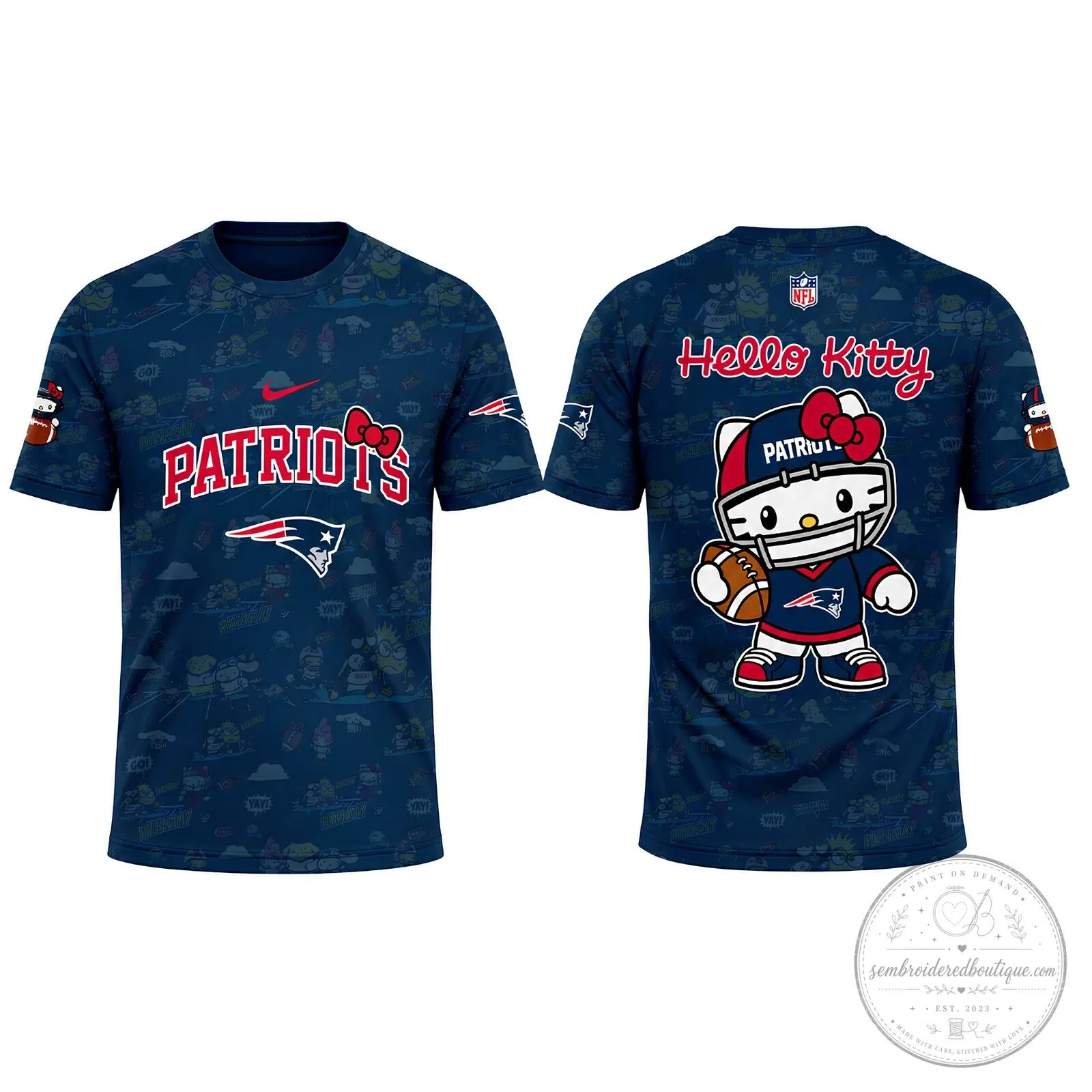 New England Patriots Hello Kitty NFL Football Team Fan T-Shirt