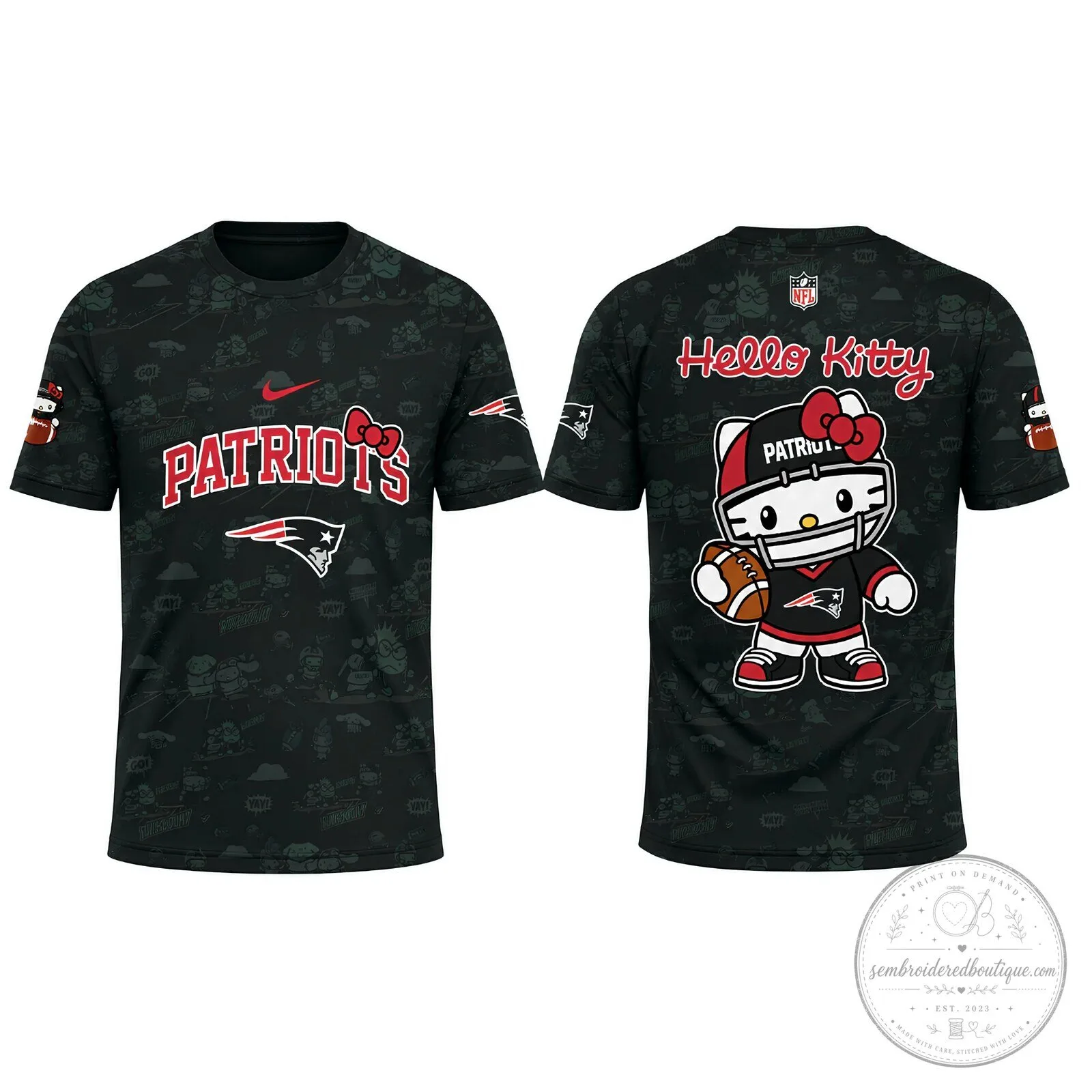 New England Patriots Hello Kitty NFL Football Team Fan T-Shirt 7 New England Patriots Hello Kitty NFL Football Team Fan T-Shirt