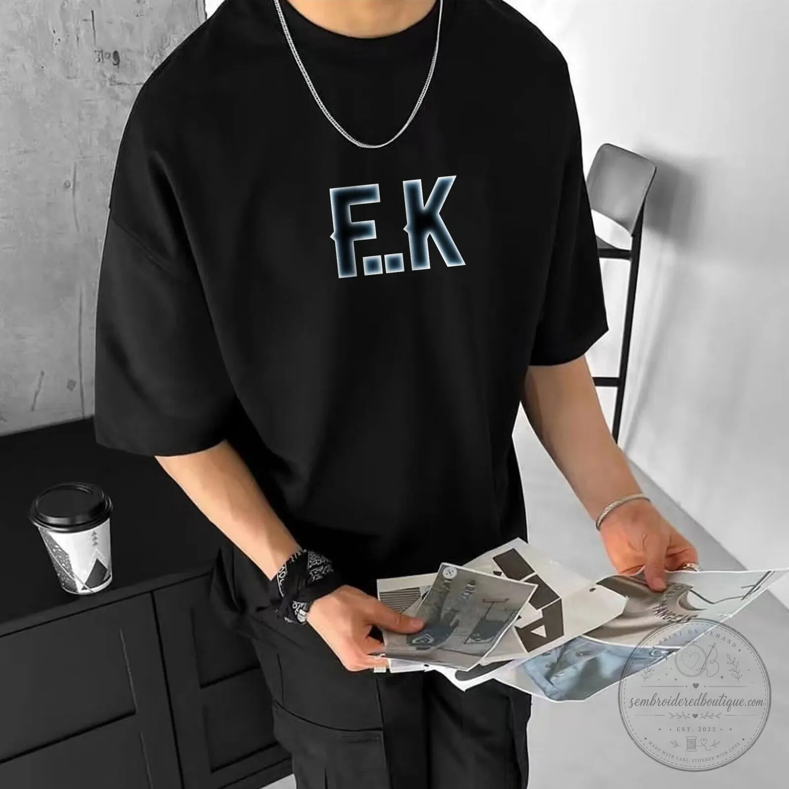 F.K. Graphic Print Unisex Crewneck Short Sleeve Black T-Shirt 5 F.K. Graphic Print Unisex Crewneck Short Sleeve Black T-Shirt