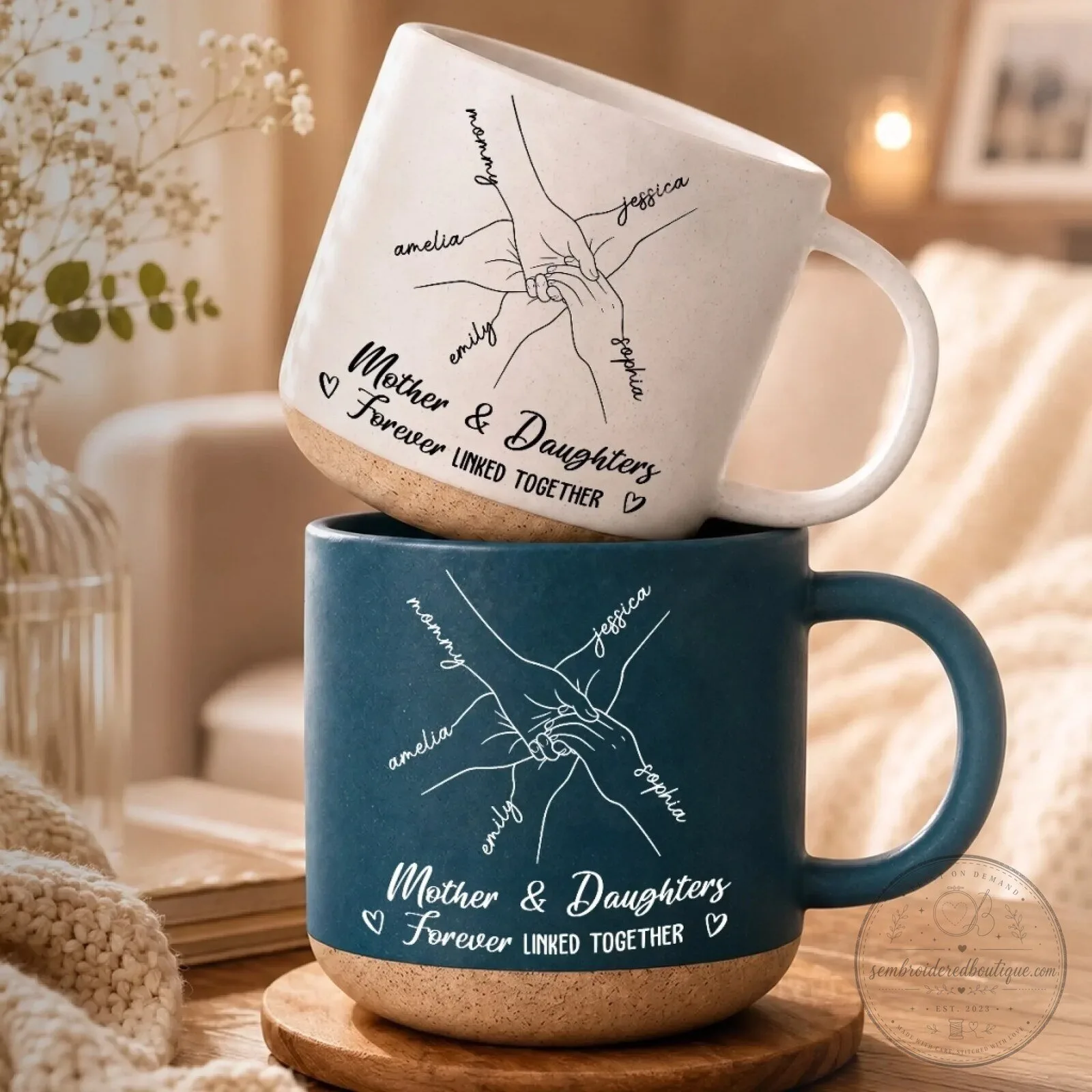 Personalized Mother and Daughters Forever Linked Together Coffee Mug