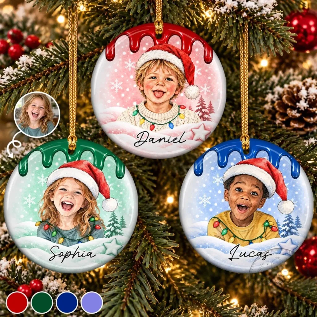 Personalized Christmas Photo Ornament with Child's Name, Custom Holiday Keepsake Gift Personalized Christmas Photo Ornament with Child's Name, Custom Holiday Keepsake Gift